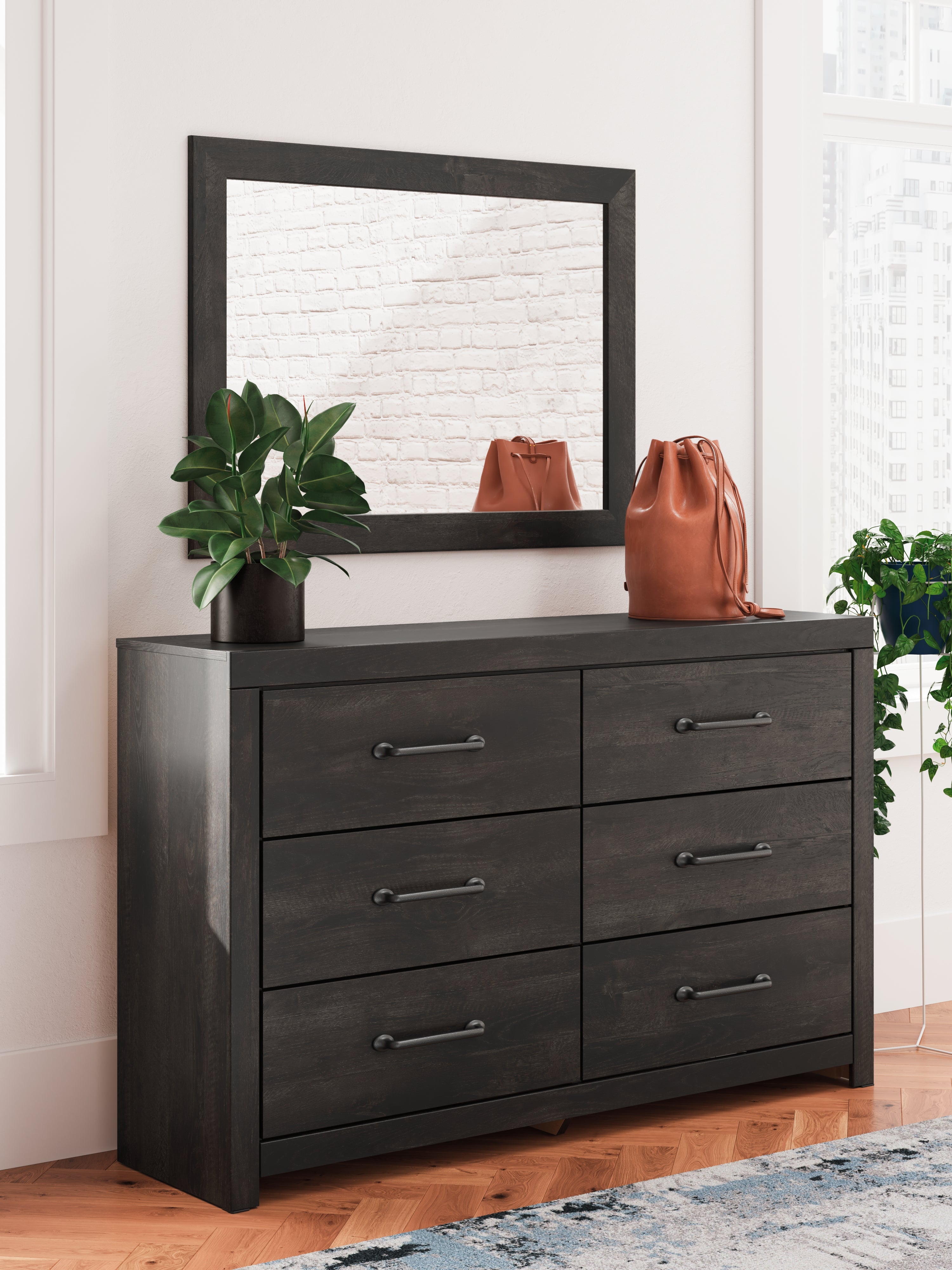 A2Z Furniture - Ashley Furniture - Hollivern Bedroom - Dresser and Mirror / Dark Gray - PCB2108B1