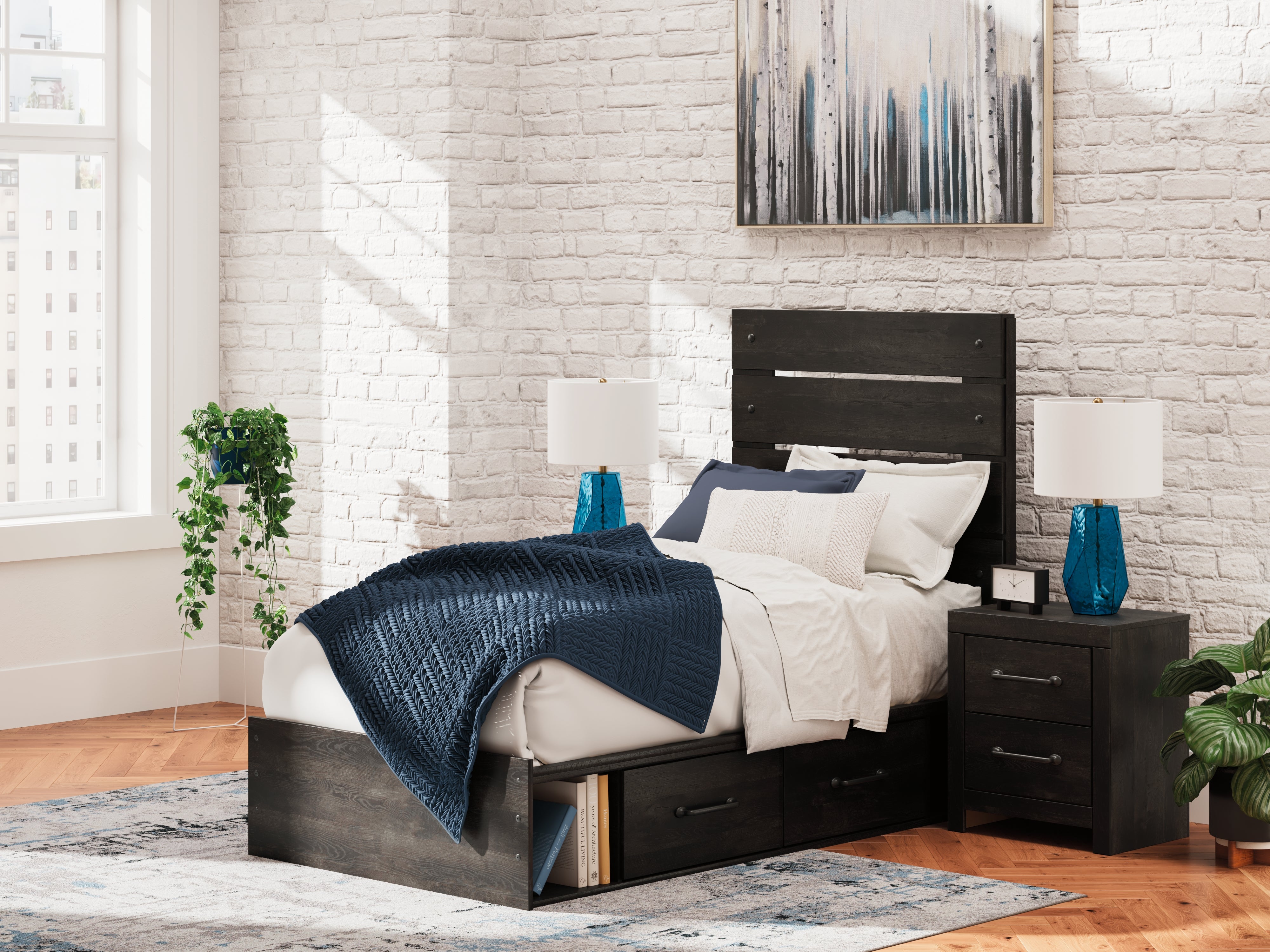 A2Z Furniture - Ashley Furniture - Hollivern Bedroom - Twin Panel Bed with Storage / Dark Gray - PCB2108B18