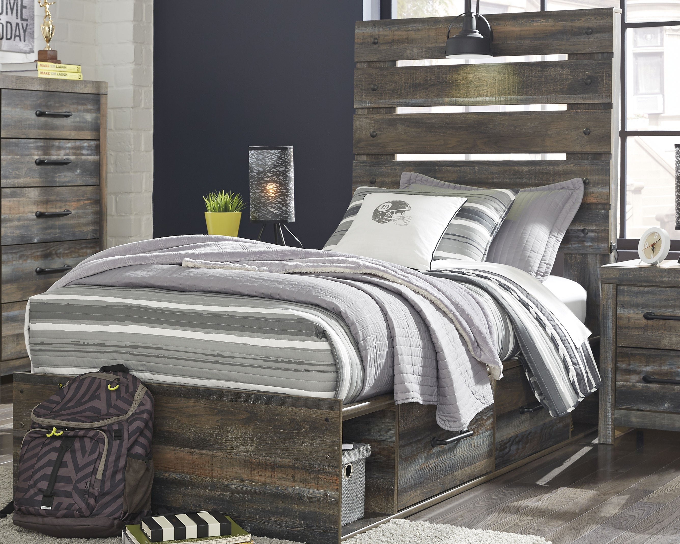 A2Z Furniture - Ashley Furniture - Drystan Bedroom - Twin Panel Bed with 4 Storage Drawers / Multi - B211B11