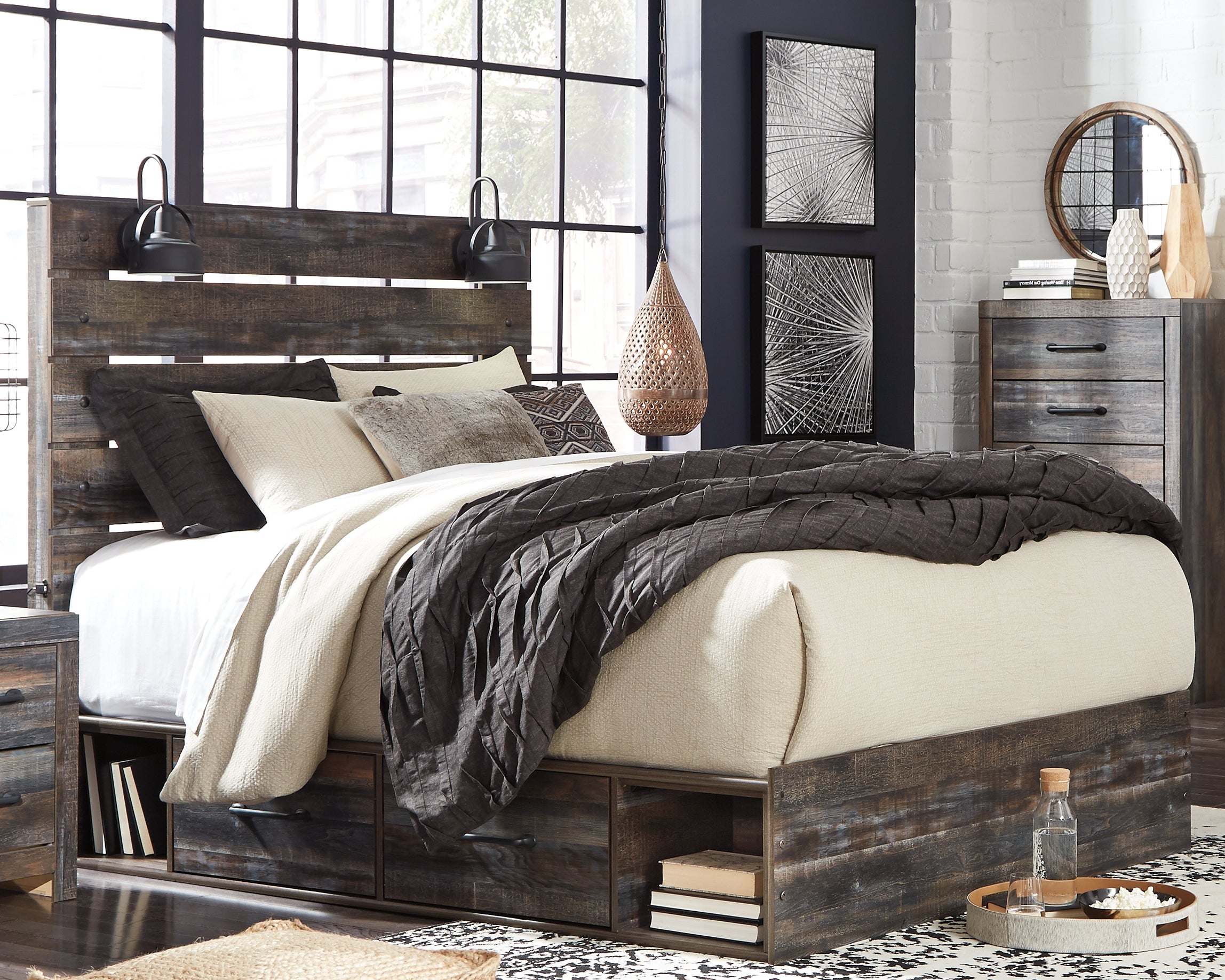 A2Z Furniture - Ashley Furniture - Drystan Bedroom - Queen Panel Bed with 4 Storage Drawers / Multi - B211B13