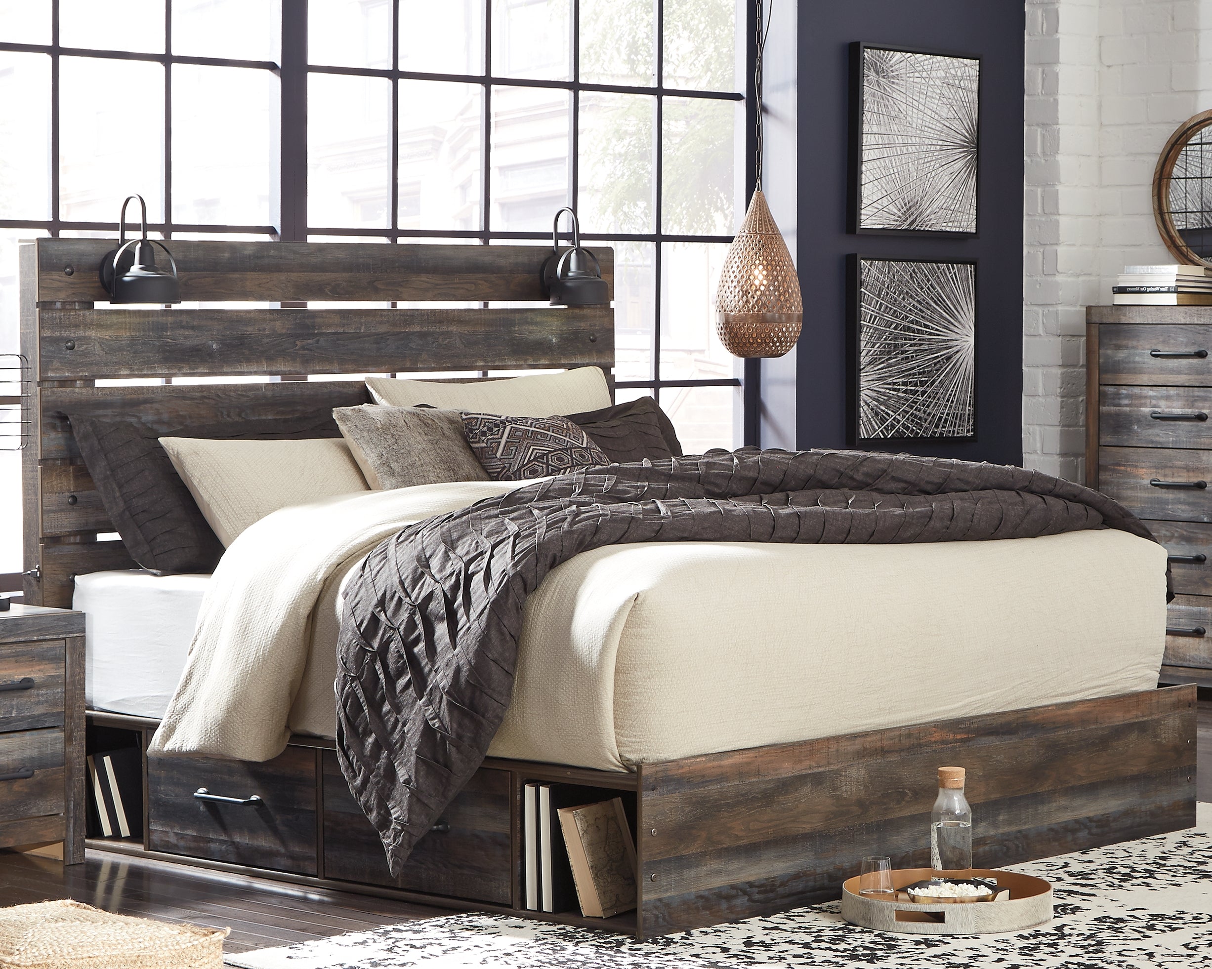A2Z Furniture - Ashley Furniture - Drystan Bedroom - King Panel Bed with 4 Storage Drawers / Multi - B211B54