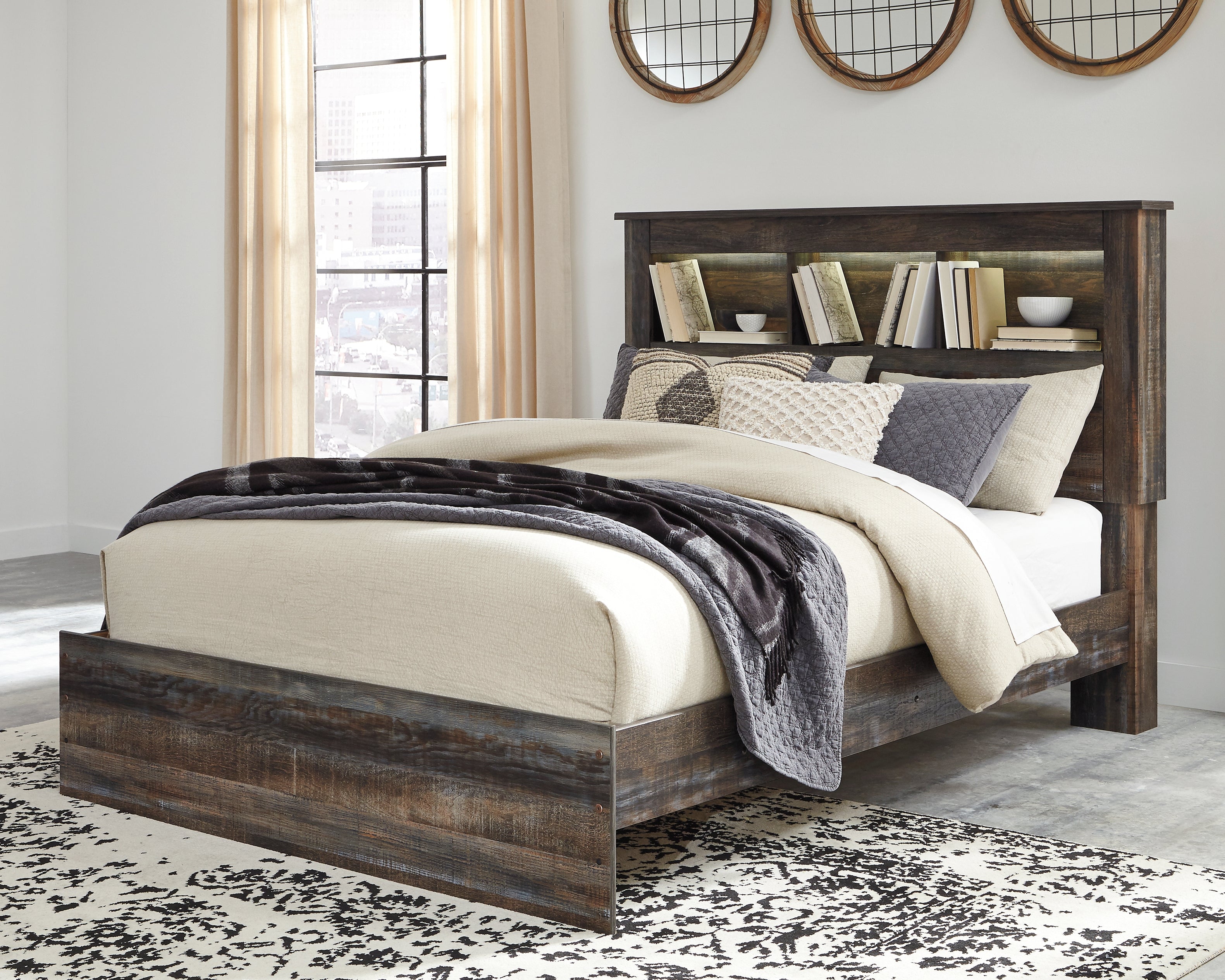 A2Z Furniture - Ashley Furniture - Drystan Bedroom - Queen Bookcase Bed / Multi - B211B16