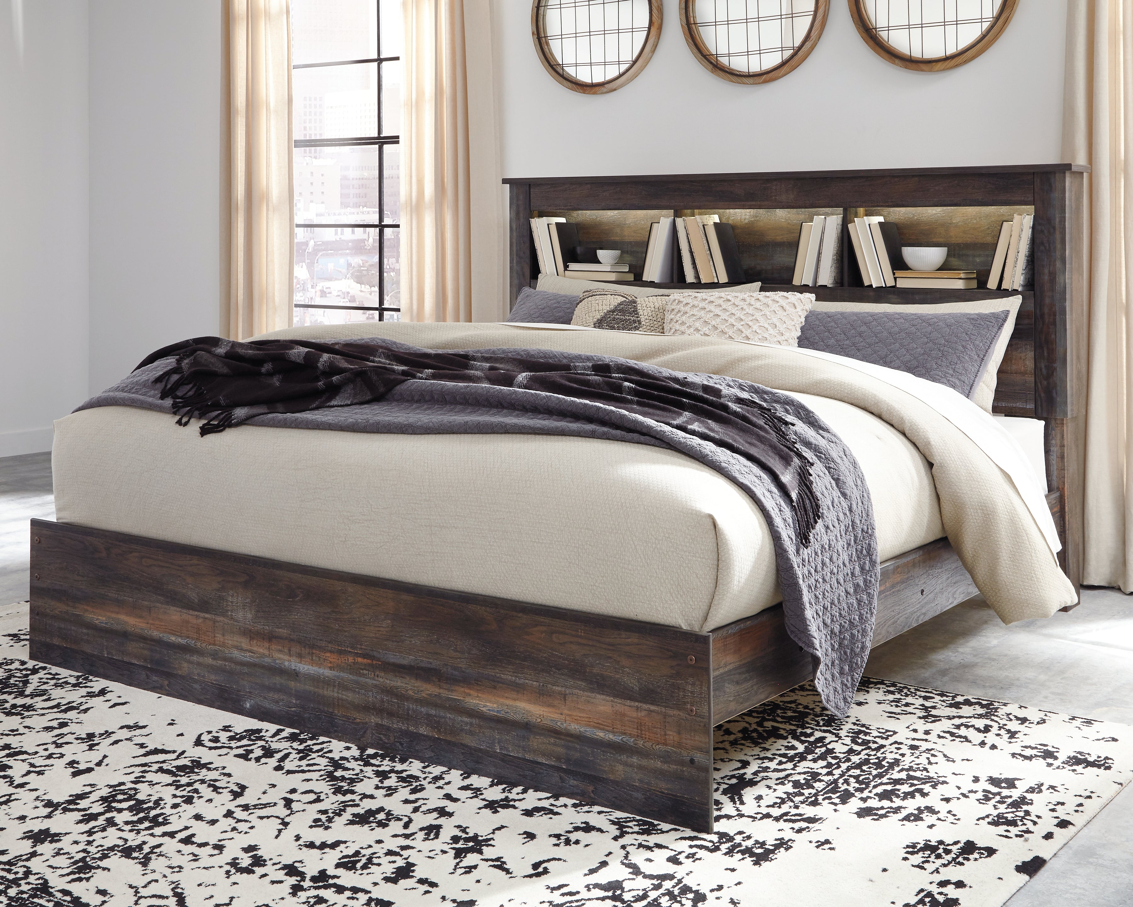 A2Z Furniture - Ashley Furniture - Drystan Bedroom - King Bookcase Bed / Multi - B211B53