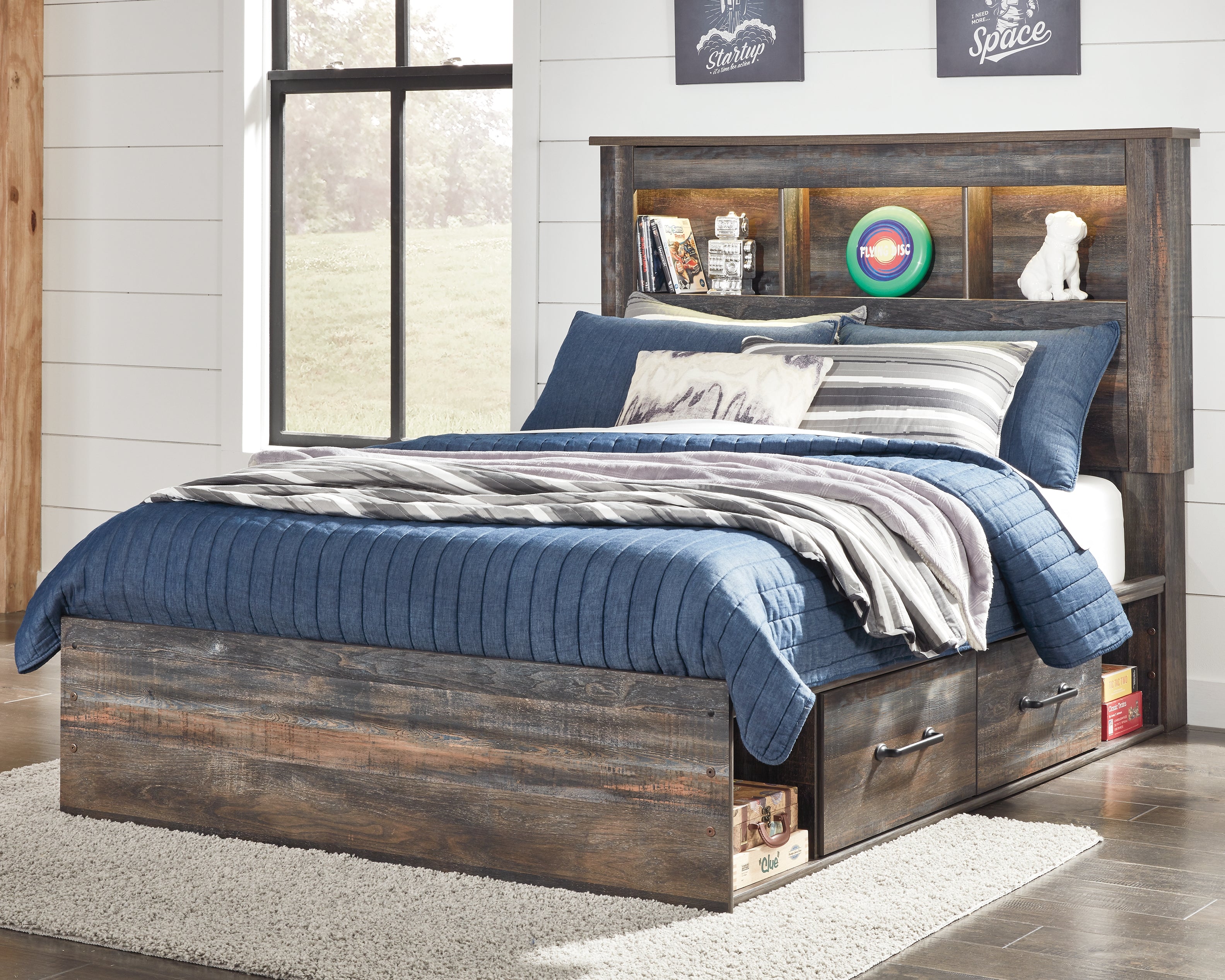 A2Z Furniture - Ashley Furniture - Drystan Bedroom - Full Bookcase Bed with 4 Storage Drawers / Multi - B211B45