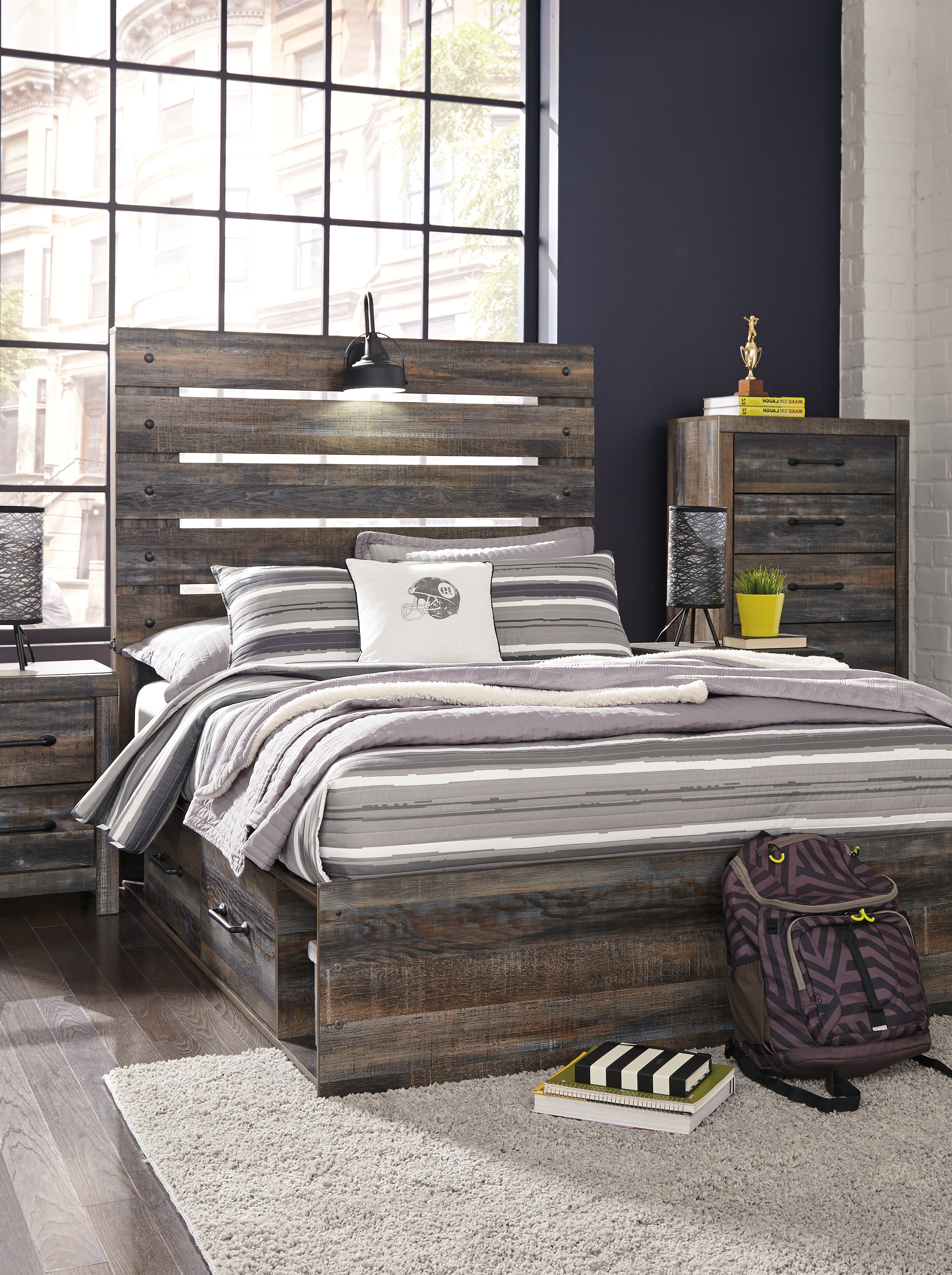 A2Z Furniture - Ashley Furniture - Drystan Bedroom - Full Panel Bed with 4 Storage Drawers / Multi - B211B12