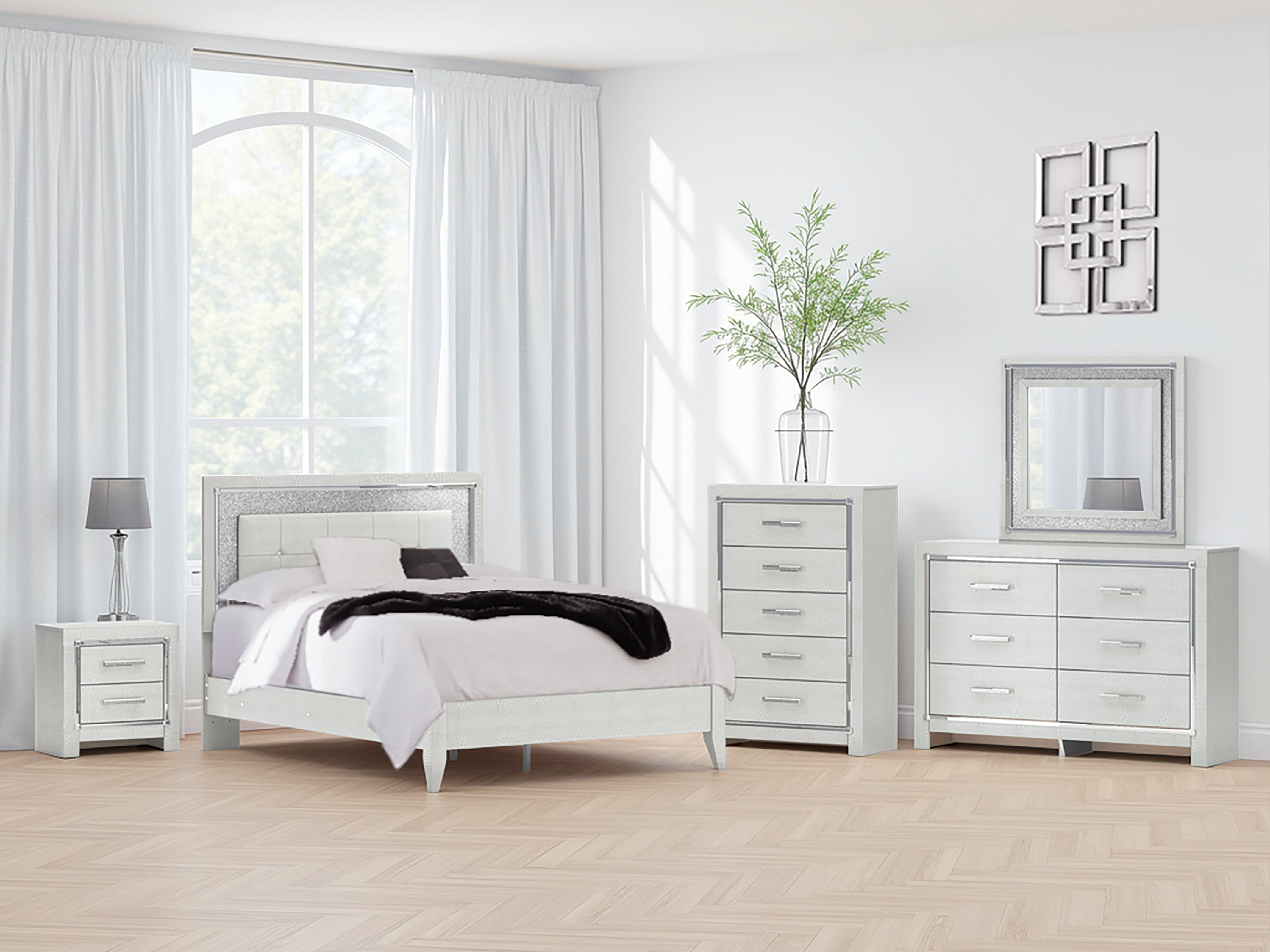 A2Z Furniture - Ashley Furniture - Zyniden Bedroom - Queen Upholstered Panel Bed / Silver - B2114B2