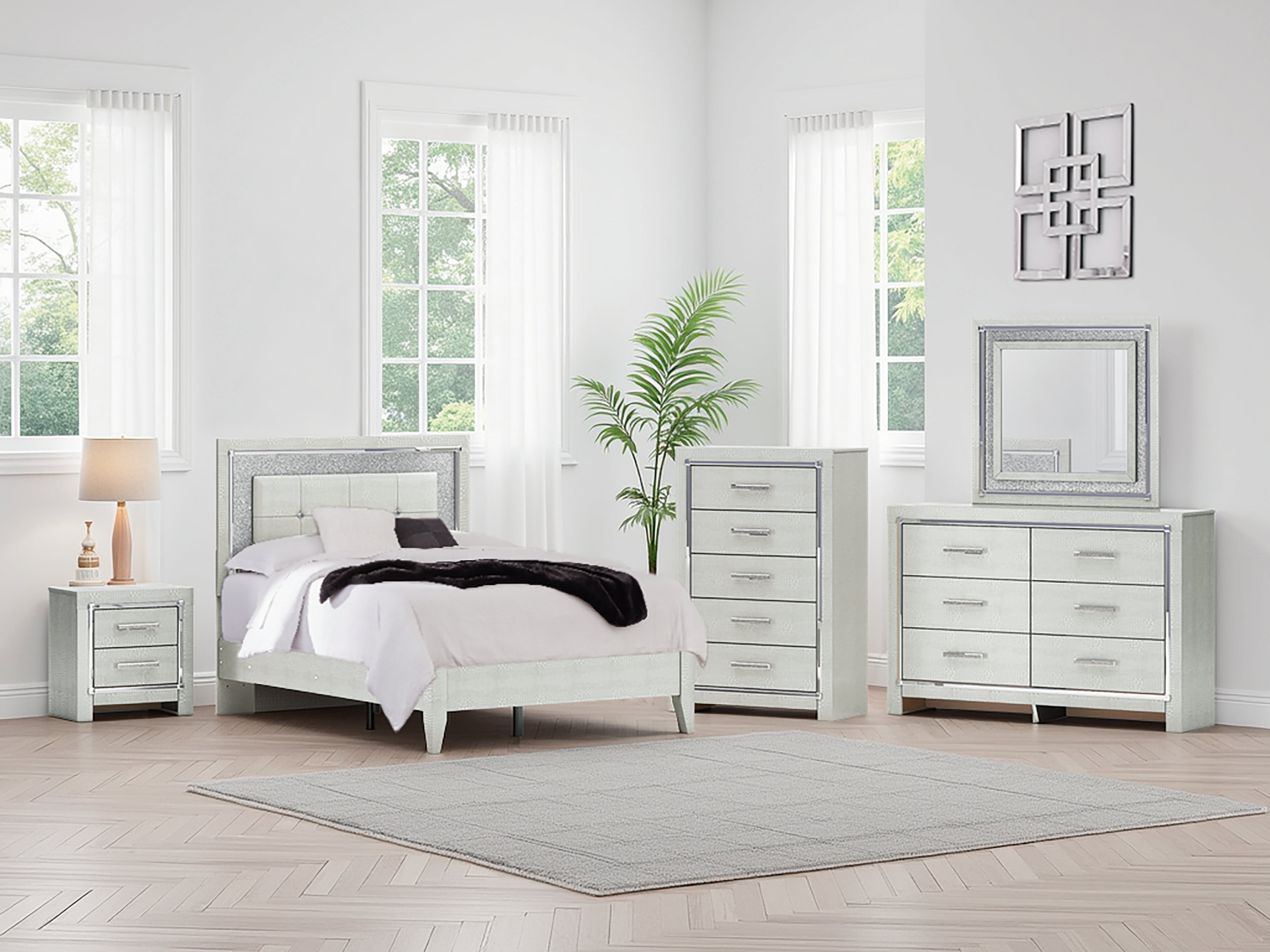 A2Z Furniture - Ashley Furniture - Zyniden Bedroom - Full Upholstered Panel Bed / Silver - B2114B4