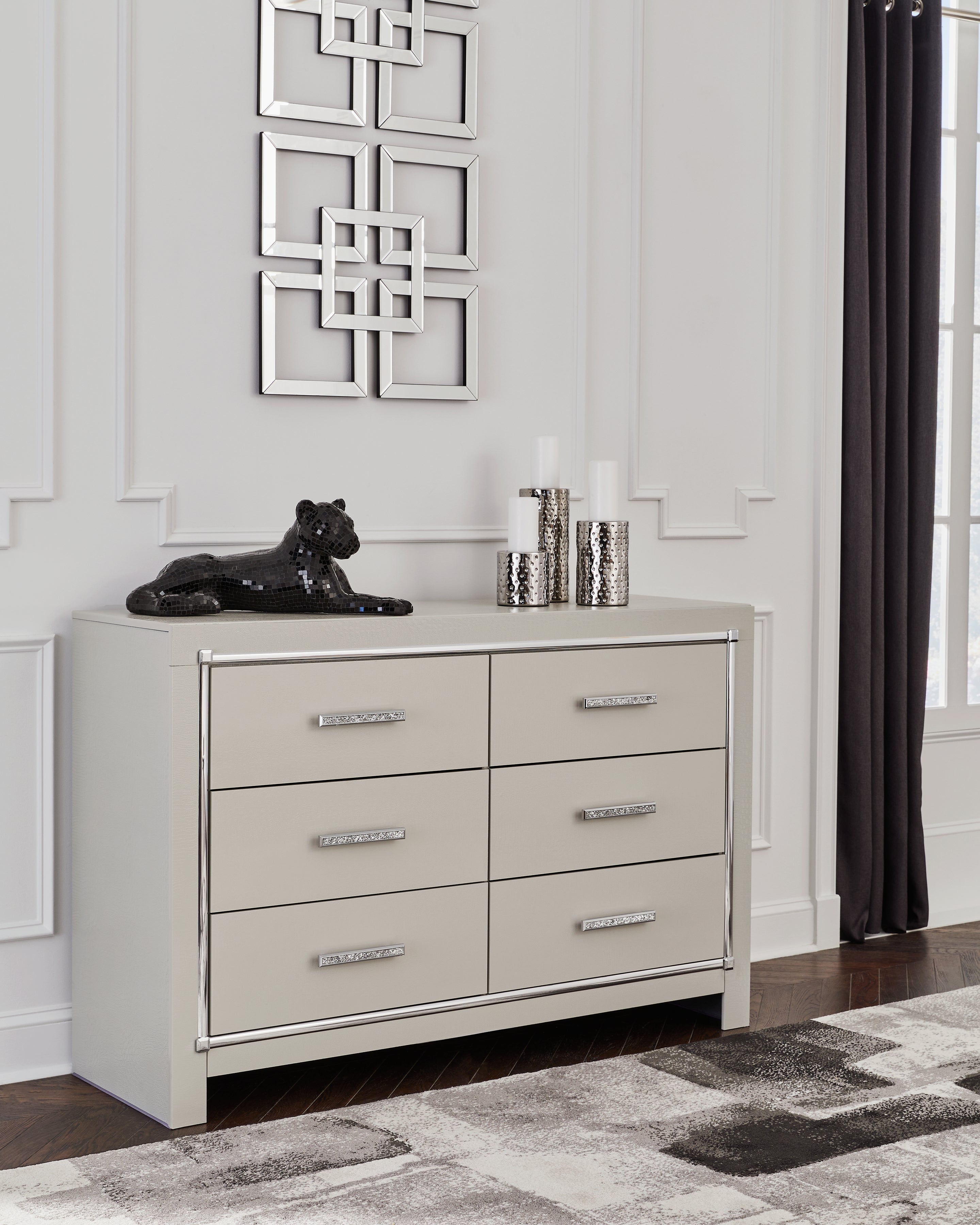 A2Z Furniture - Ashley Furniture - Zyniden Bedroom - King Upholstered Panel Bed / Silver - B2114B3
