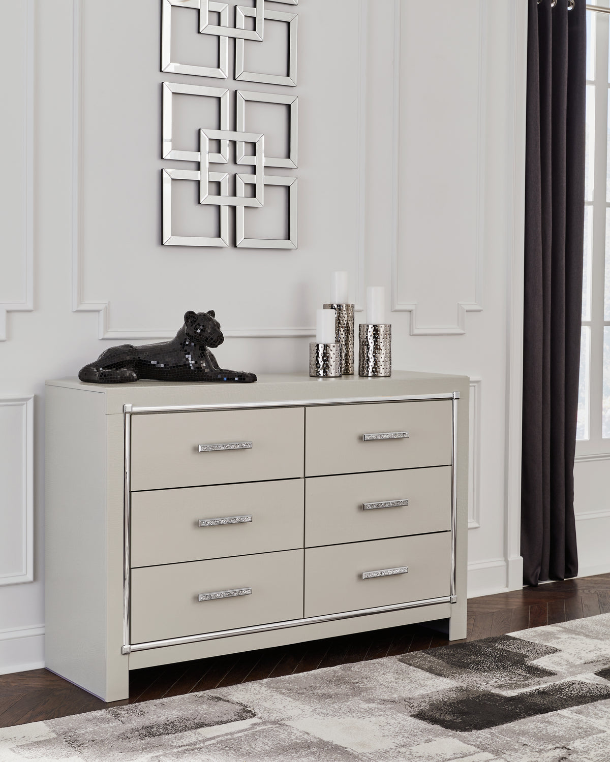 A2Z Furniture - Ashley Furniture - Zyniden Bedroom - King Upholstered Panel Bed / Silver - B2114B3