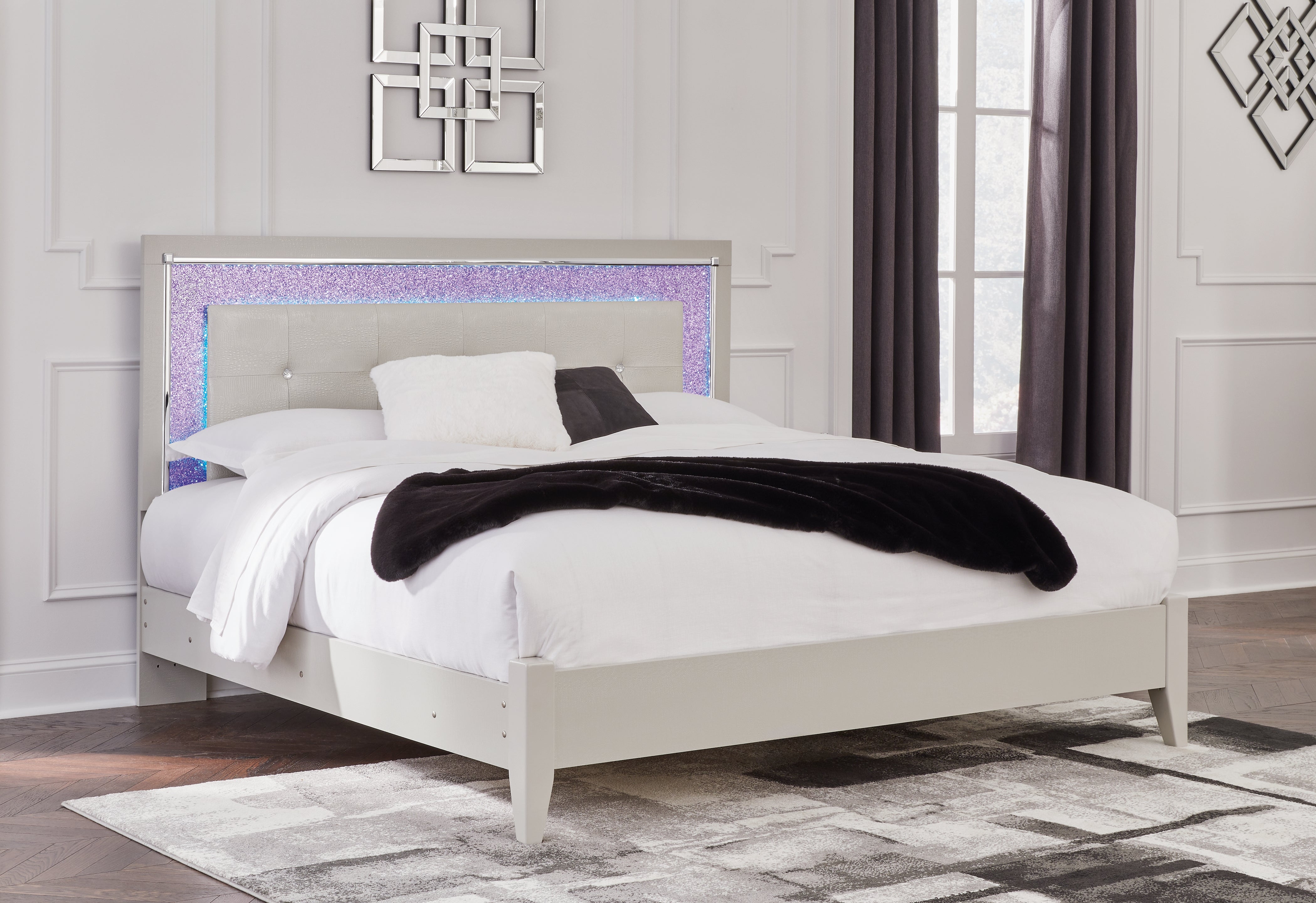 A2Z Furniture - Ashley Furniture - Zyniden Bedroom - King Upholstered Panel Bed / Silver - B2114B3