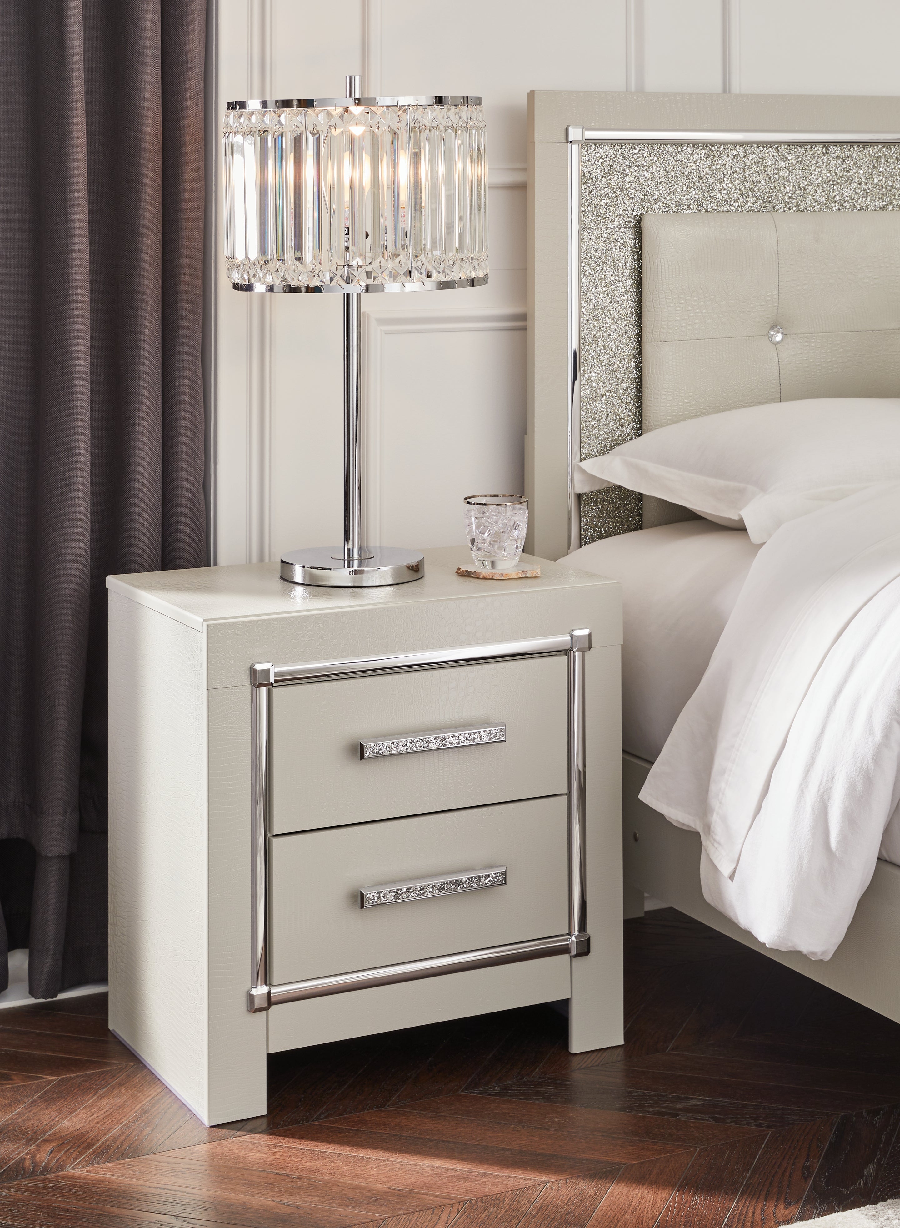 A2Z Furniture - Ashley Furniture - Zyniden Bedroom - Two Drawer Night Stand / Silver - B2114-92