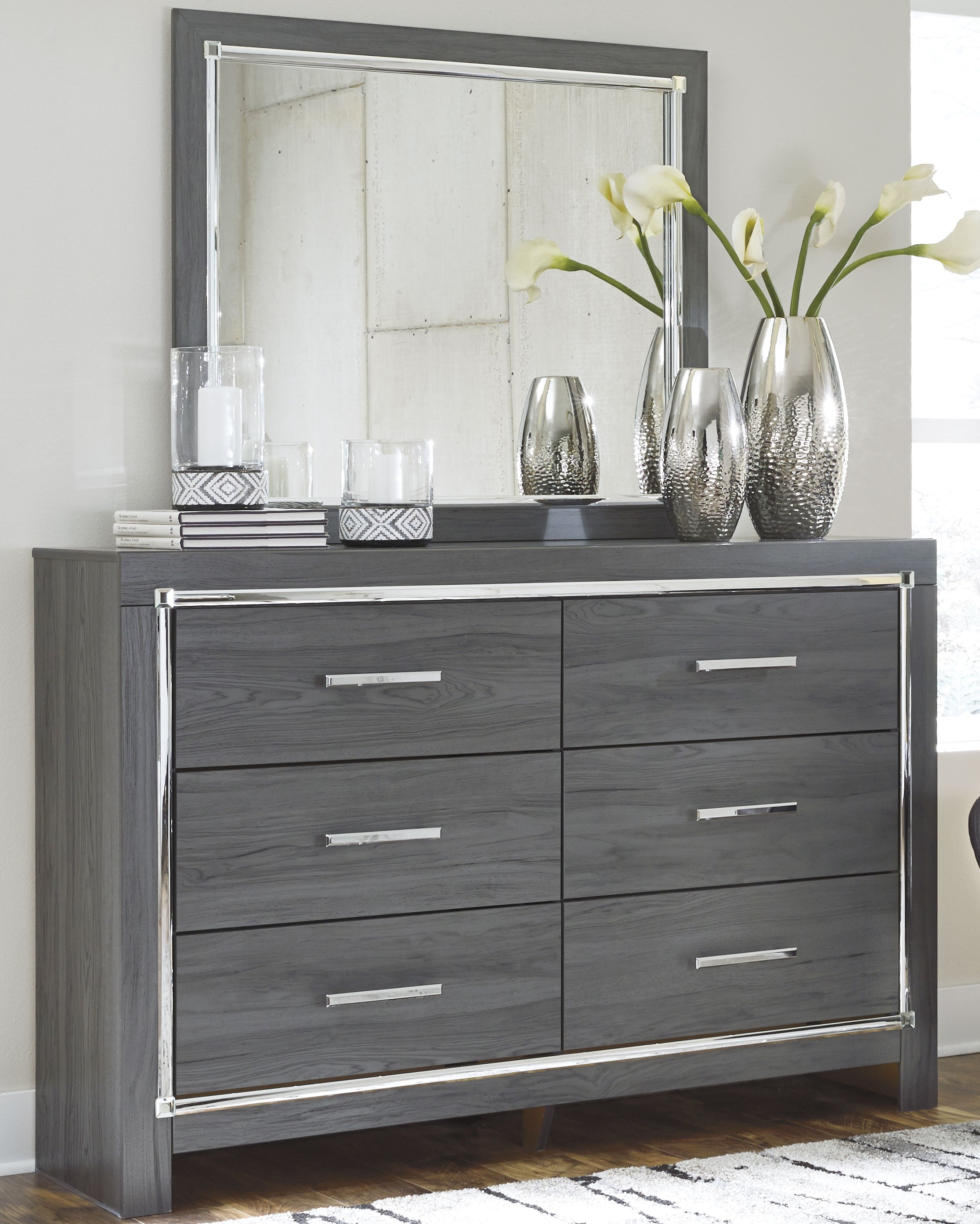 A2Z Furniture - Ashley Furniture - Lodanna Bedroom - Dresser and Mirror / Gray - B214B1