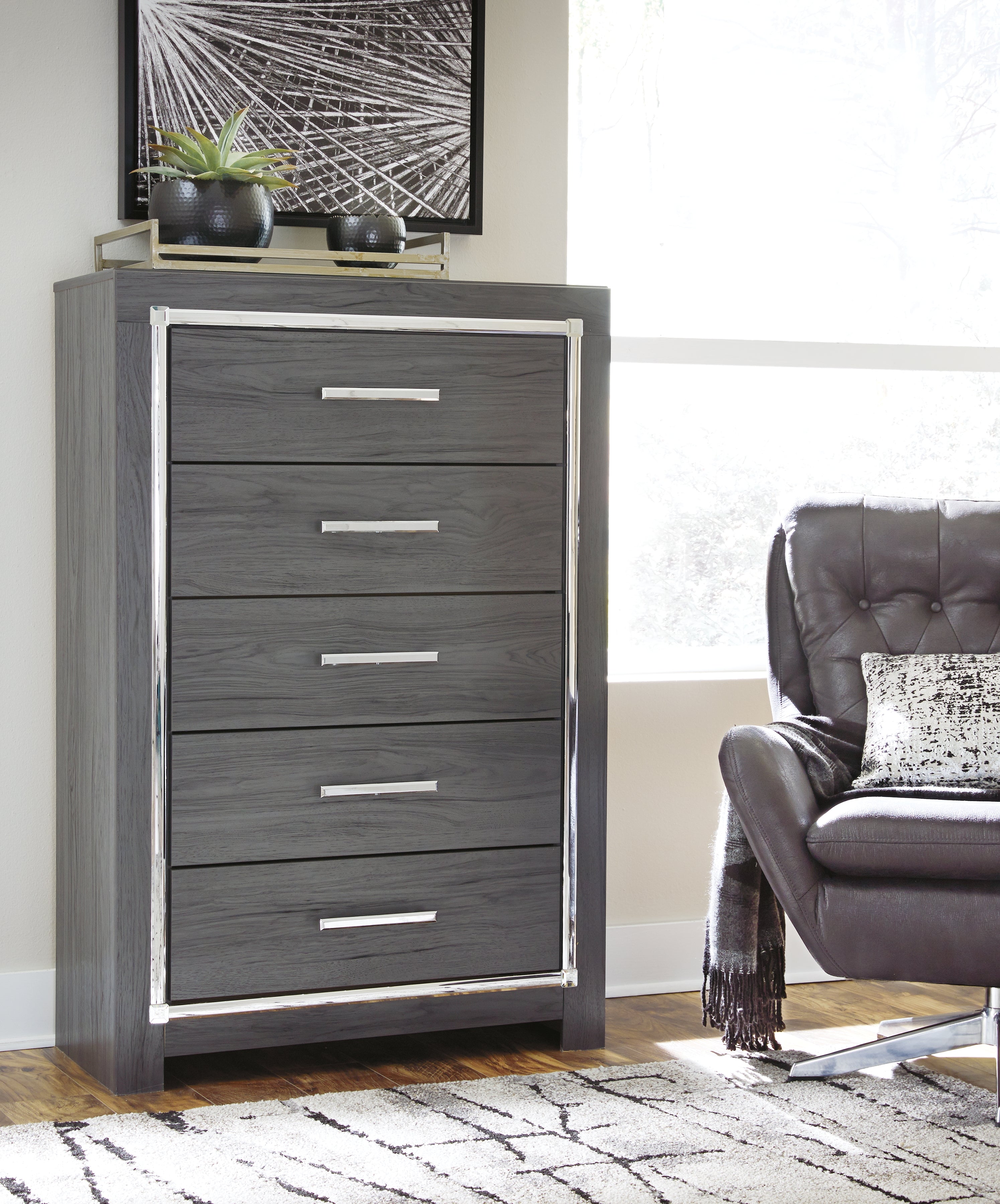 A2Z Furniture - Ashley Furniture - Lodanna Bedroom - Five Drawer Chest / Gray - B214-46