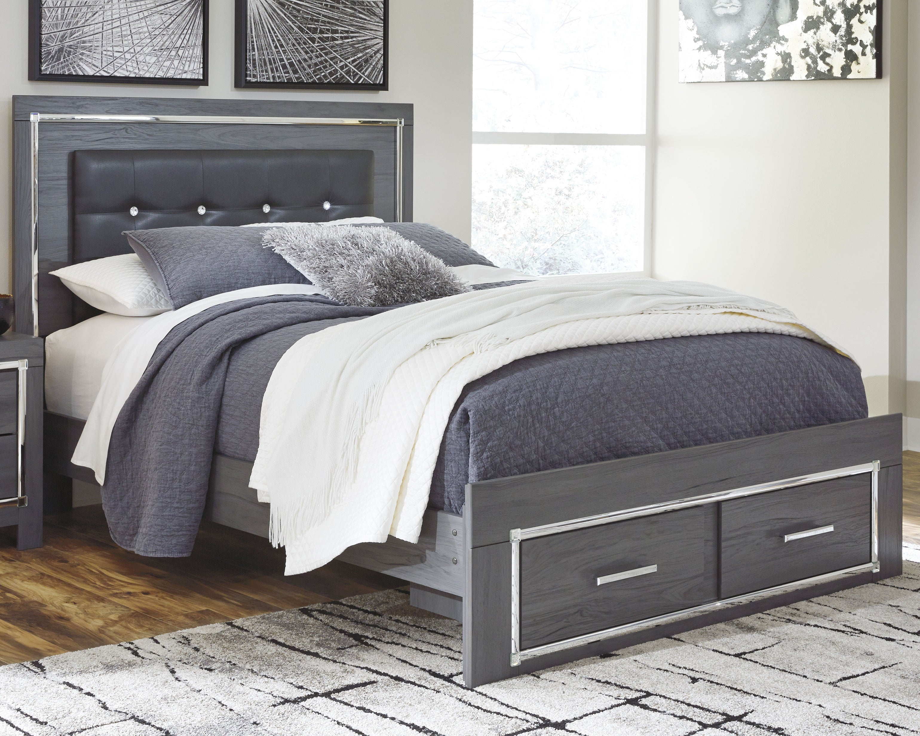 A2Z Furniture - Ashley Furniture - Lodanna Bedroom - Queen Panel Bed with 2 Storage Drawers / Gray - B214B3