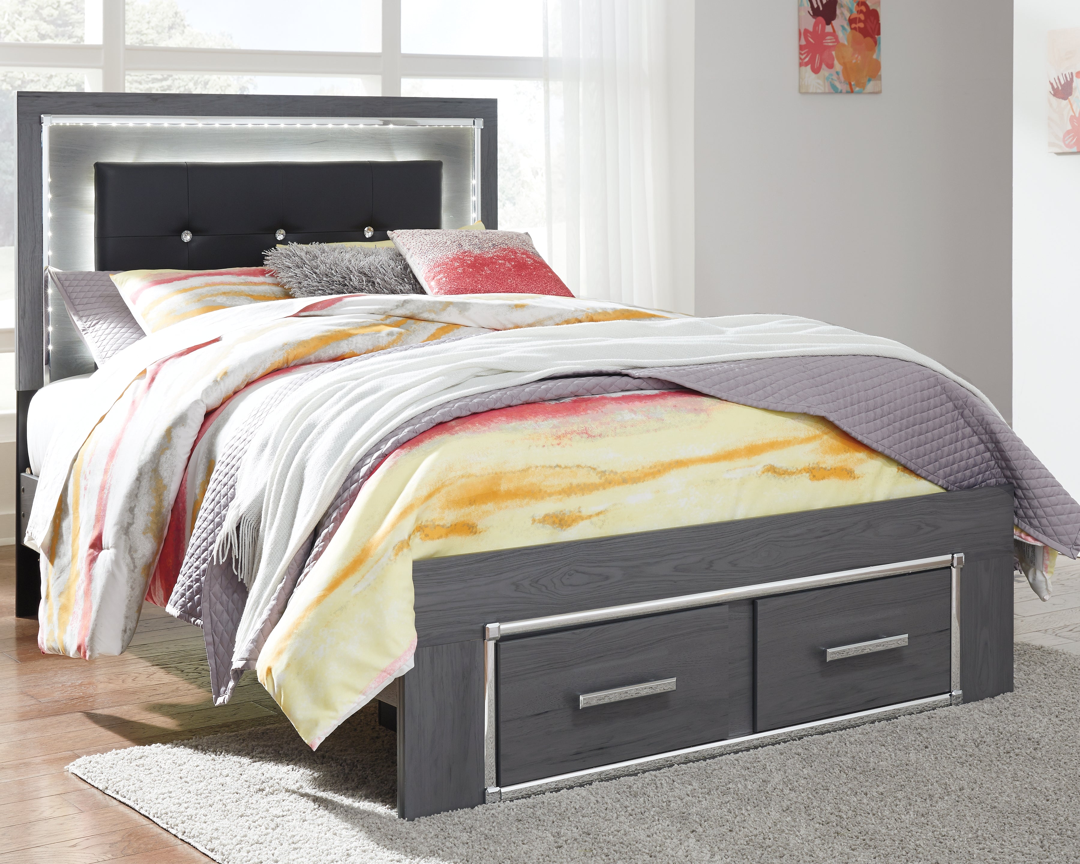 A2Z Furniture - Ashley Furniture - Lodanna Bedroom - Full Panel Bed with 2 Storage Drawers / Gray - B214B5
