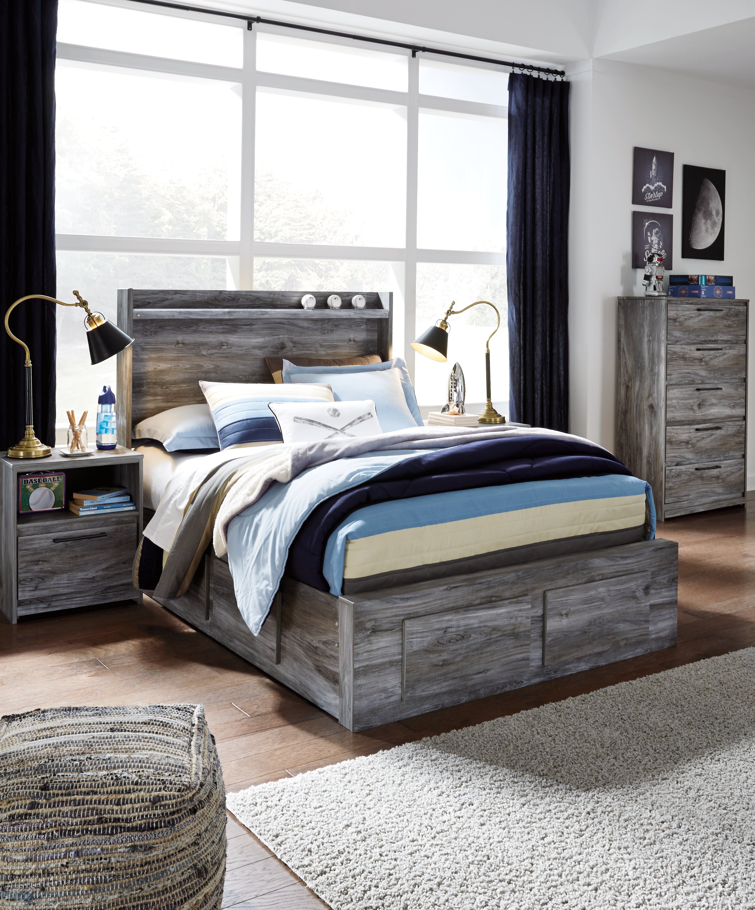 A2Z Furniture - Ashley Furniture - Baystorm Bedroom - Full Panel Bed with 4 Storage Drawers / Gray - B221B25