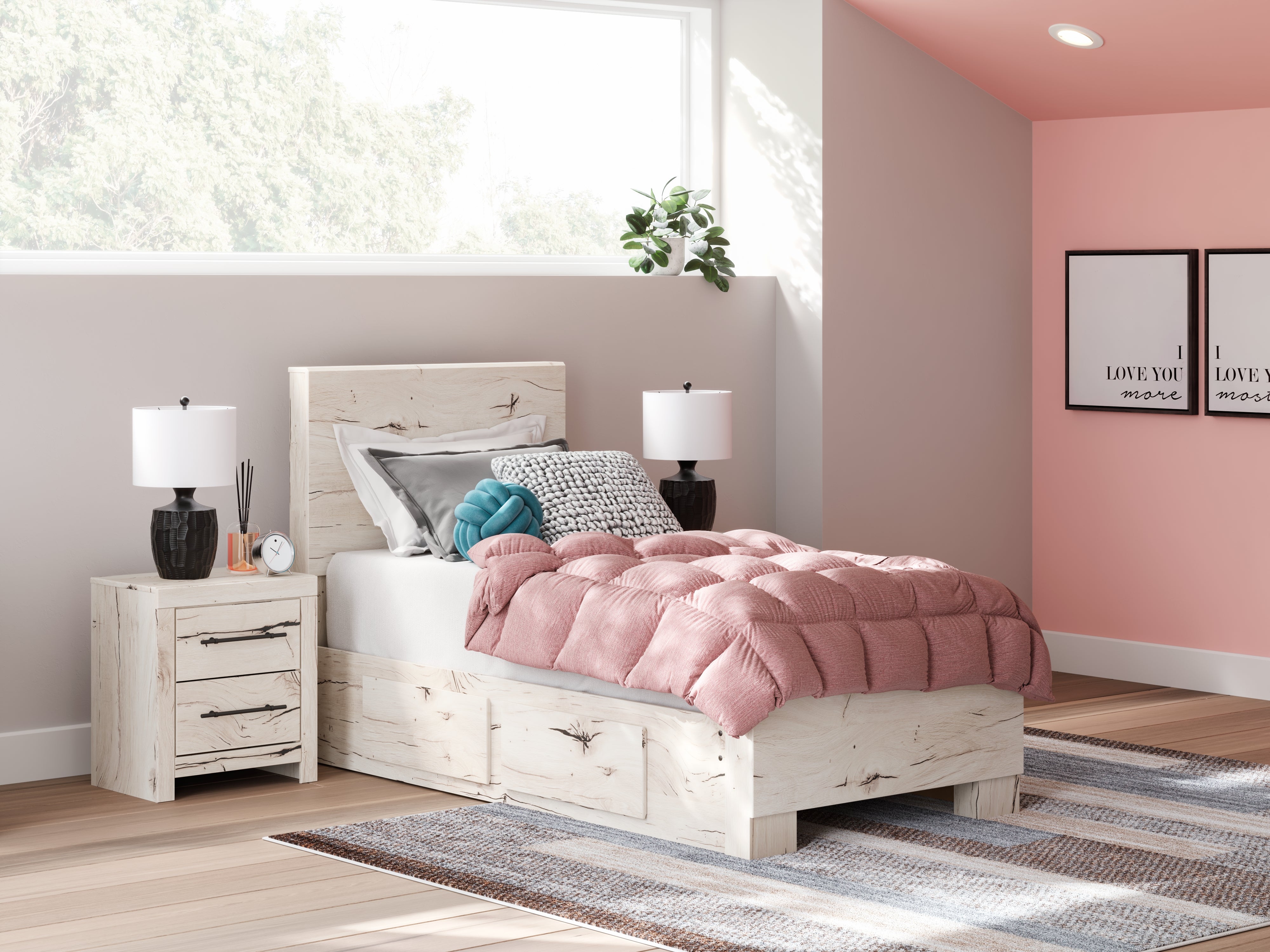 A2Z Furniture - Ashley Furniture - Lawroy Bedroom - Twin Panel Bed with Storage / Light Natural - B2310B23