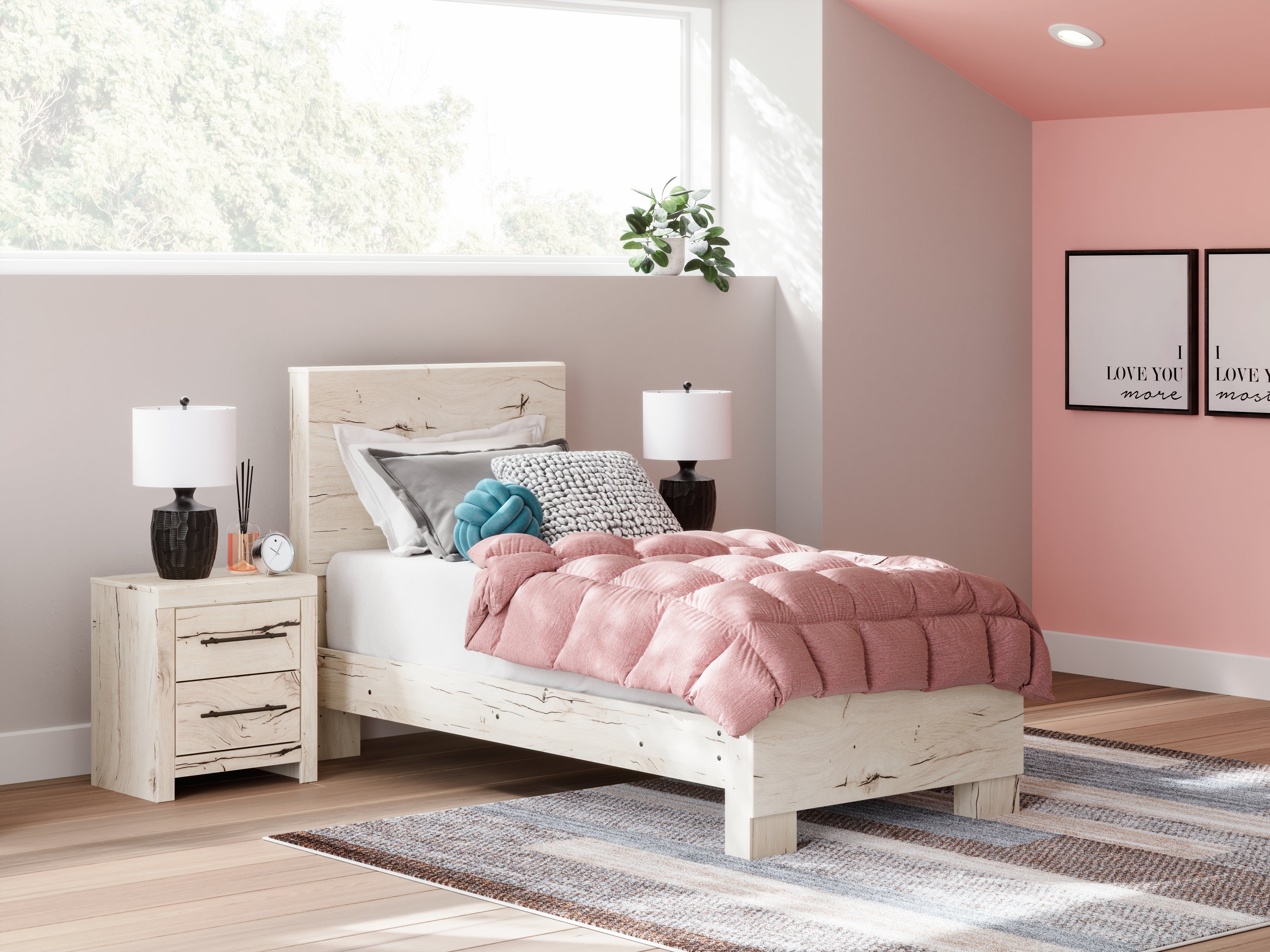 A2Z Furniture - Ashley Furniture - Lawroy Bedroom - Twin Panel Bed / Light Natural - B2310B15