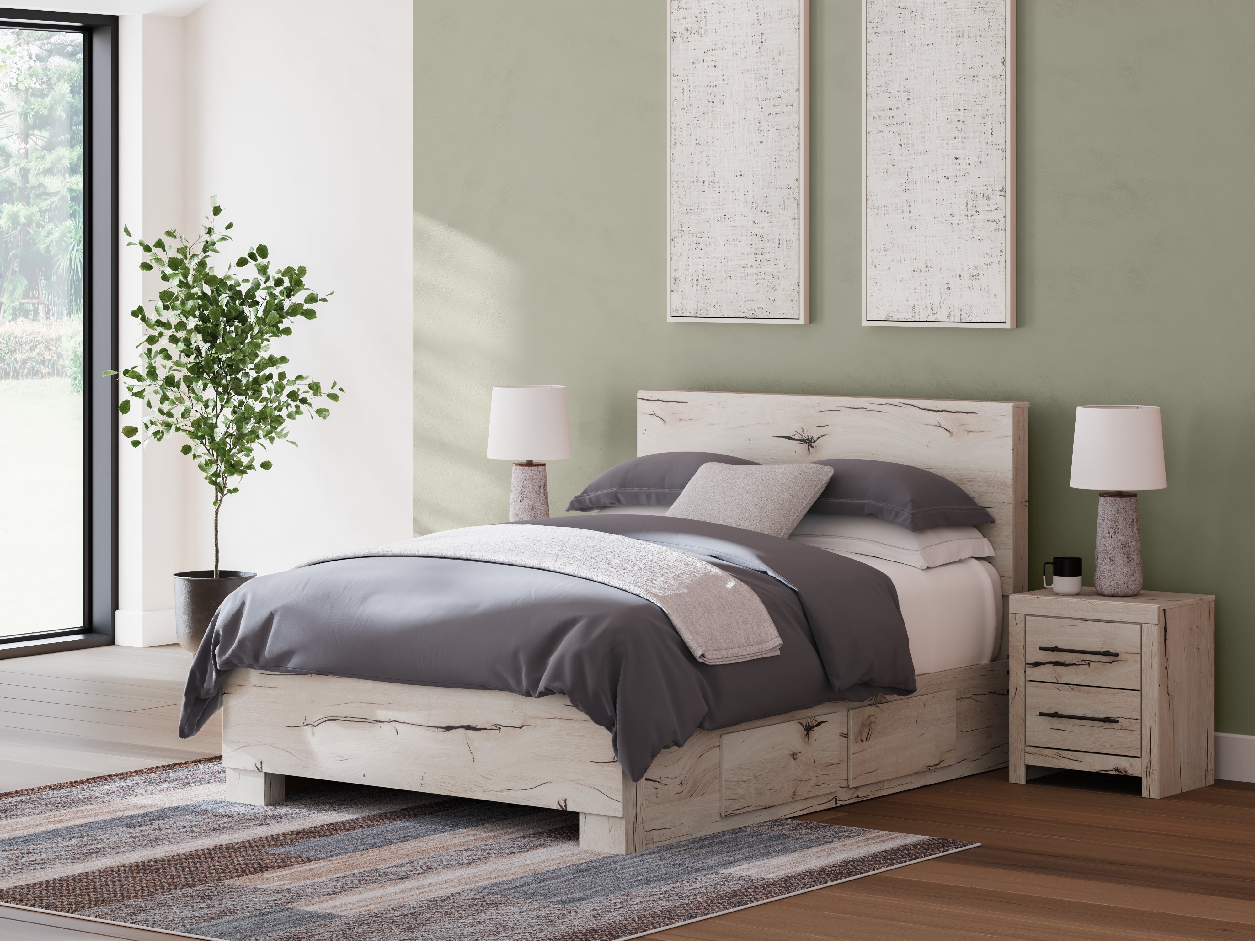 A2Z Furniture - Ashley Furniture - Lawroy Bedroom - Full Panel Bed with Storage / Light Natural - B2310B43