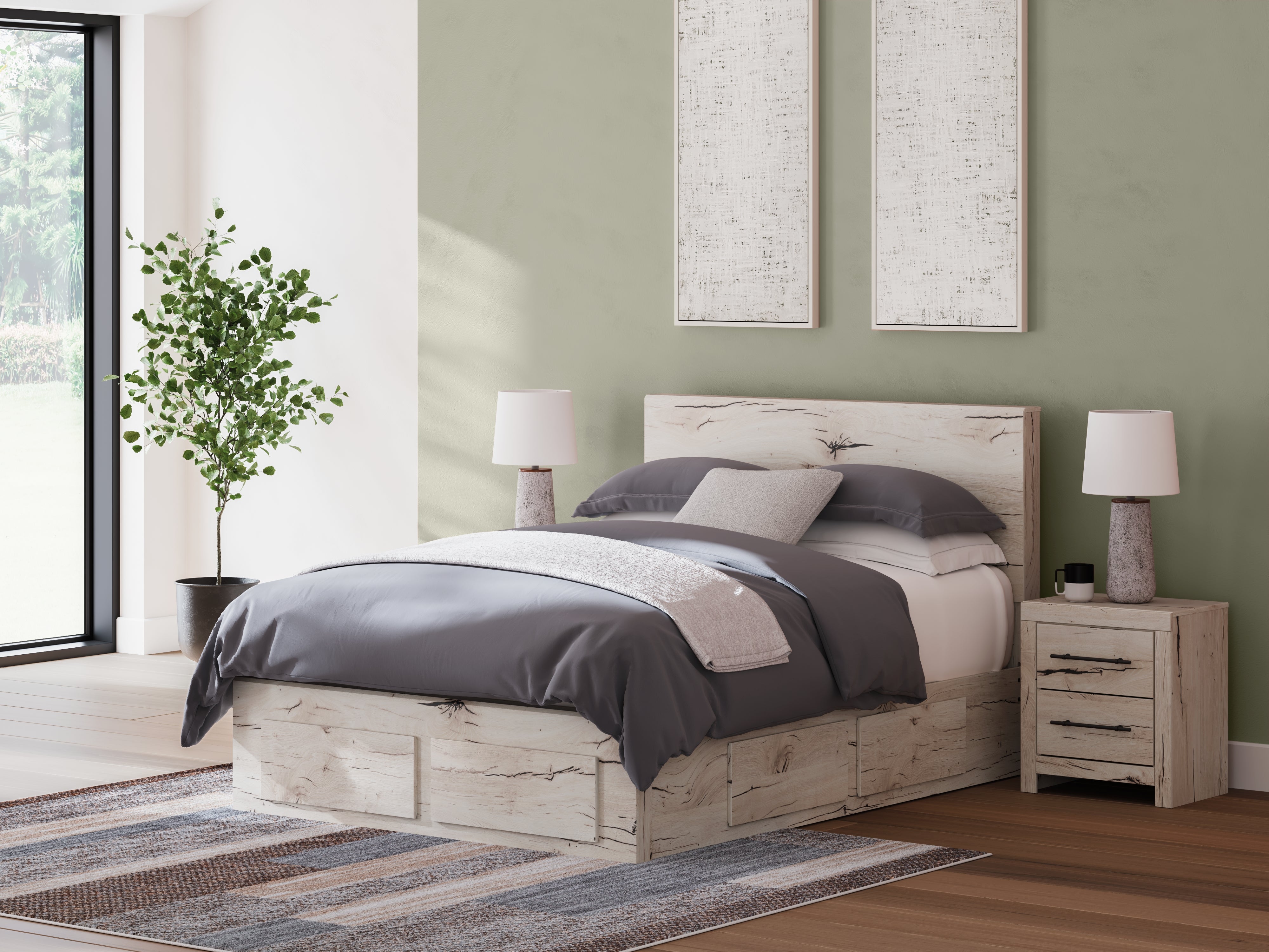 A2Z Furniture - Ashley Furniture - Lawroy Bedroom - Queen Panel Storage Bed / Light Natural - B2310B9
