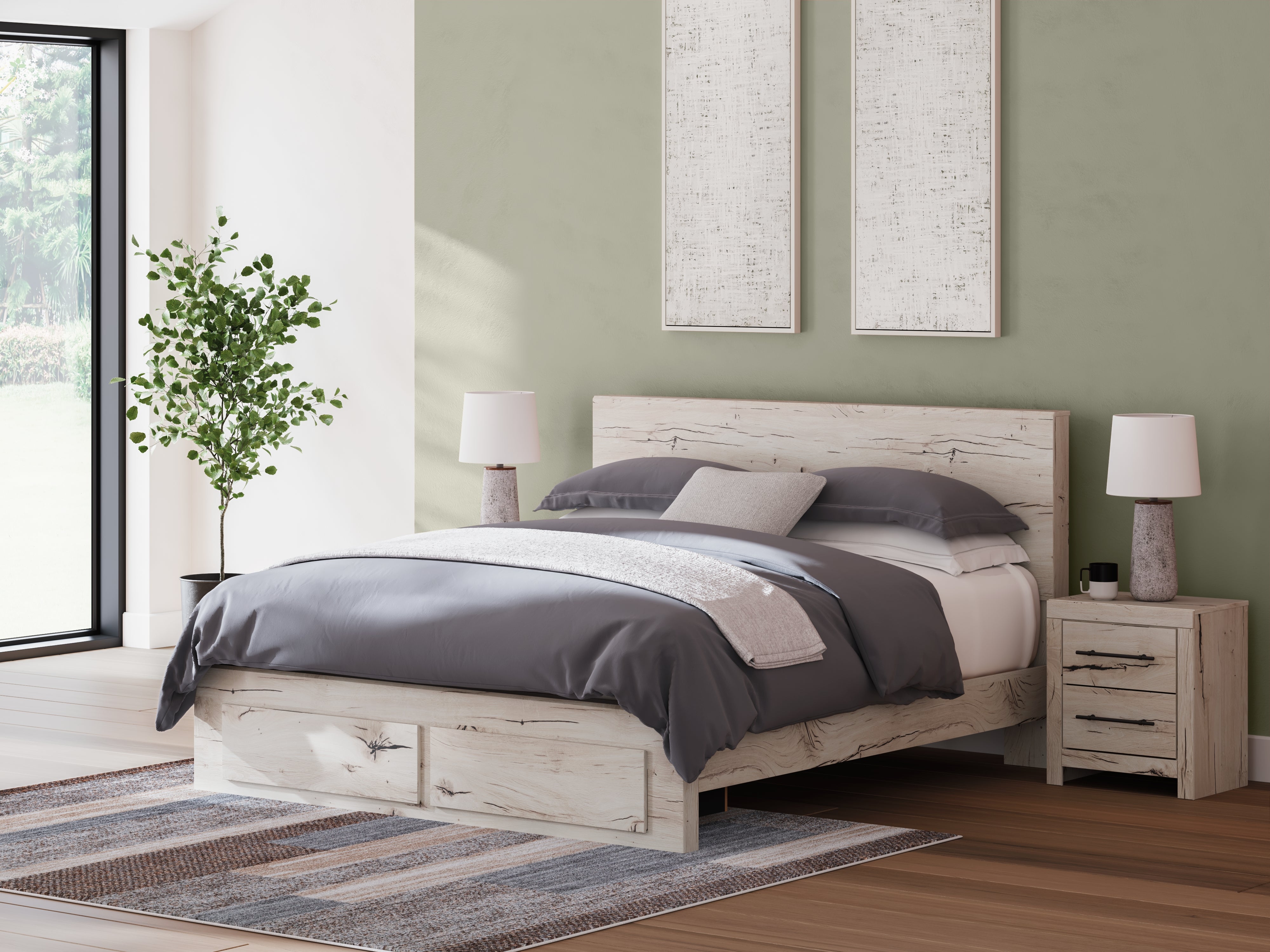 A2Z Furniture - Ashley Furniture - Lawroy Bedroom - King Panel Storage Bed / Light Natural - B2310B11