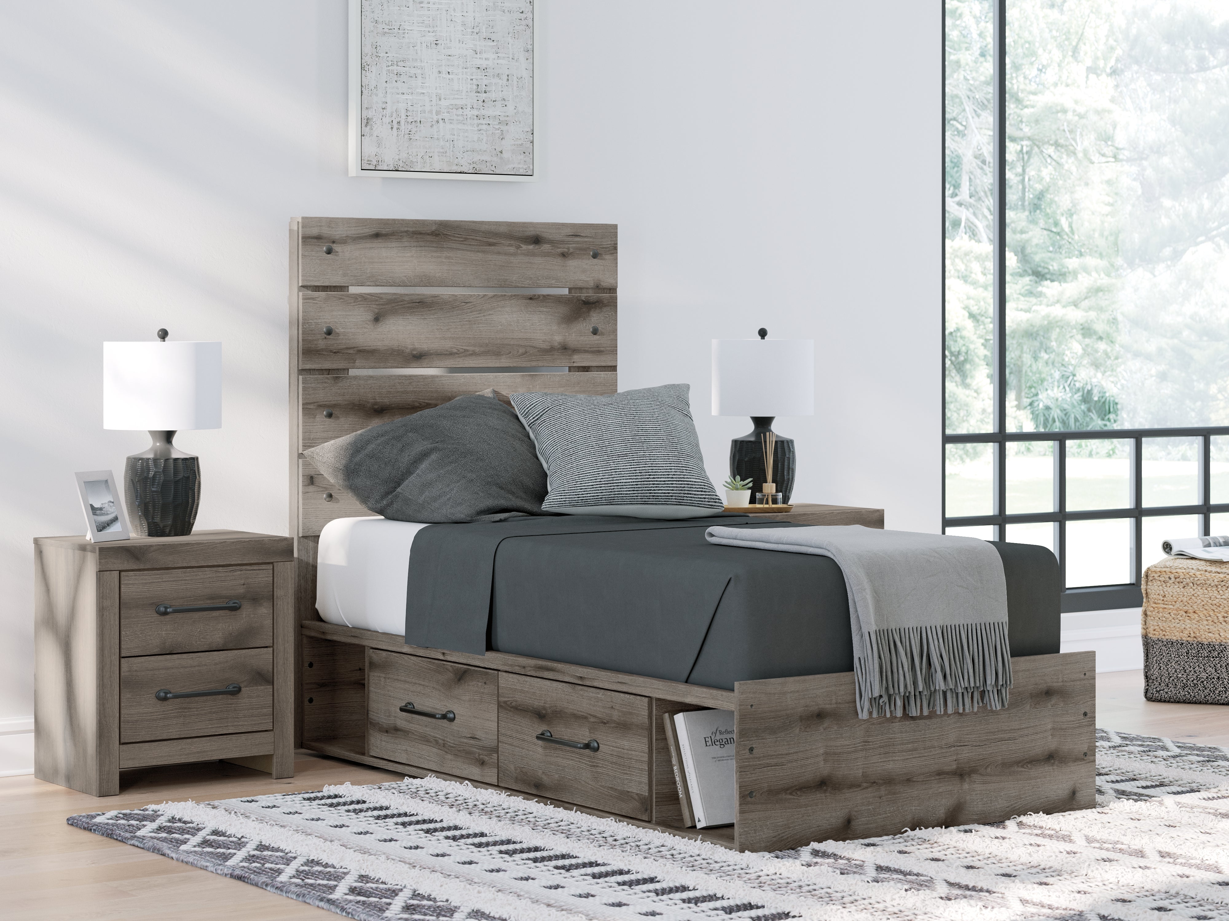 A2Z Furniture - Ashley Furniture - Graystorm Bedroom - Twin Panel Storage Bed / Brown Gray - PCB2405B18