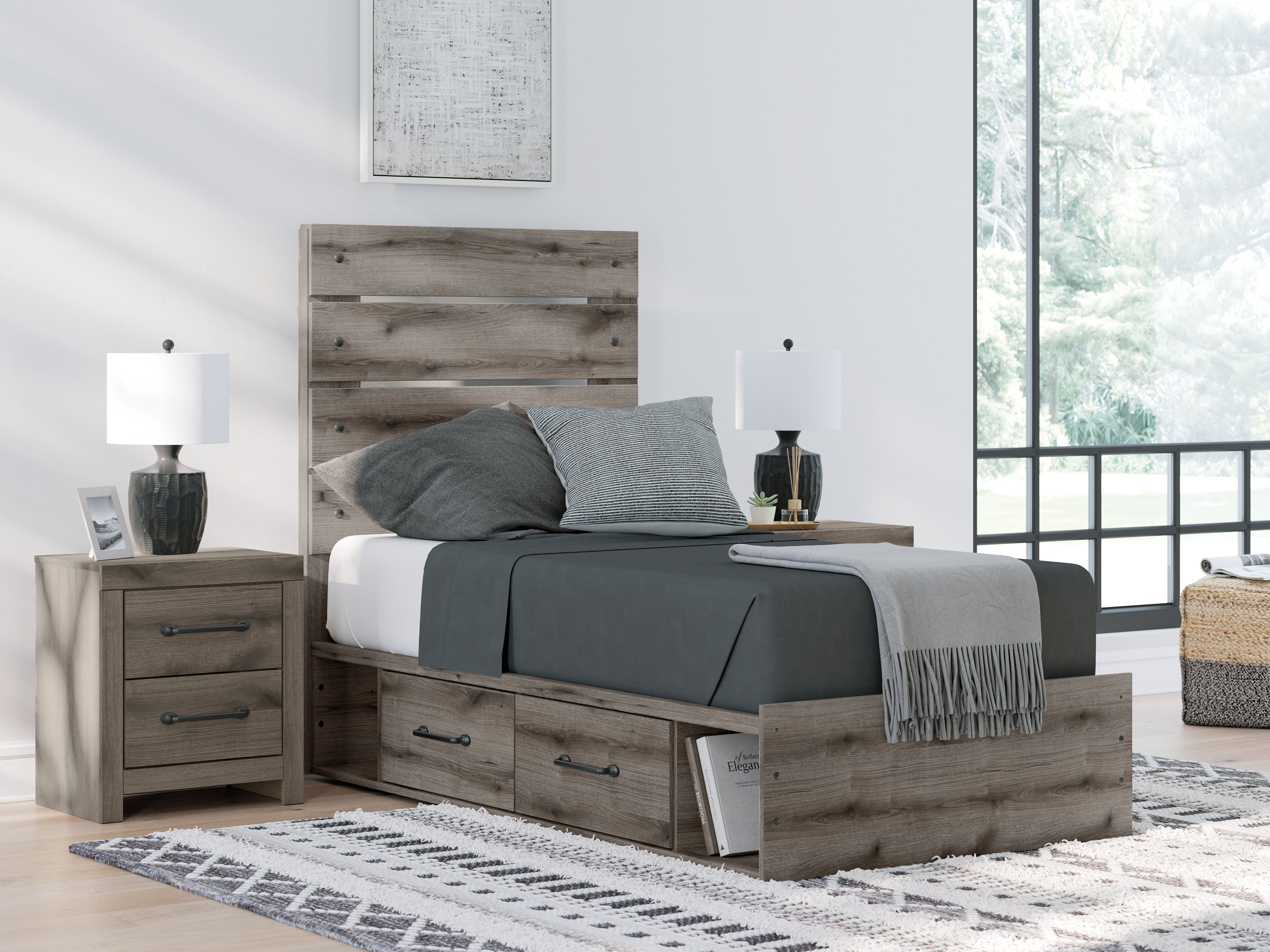 A2Z Furniture - Ashley Furniture - Graystorm Bedroom - Twin Panel Bed with Storage / Brown Gray - PCB2405B19