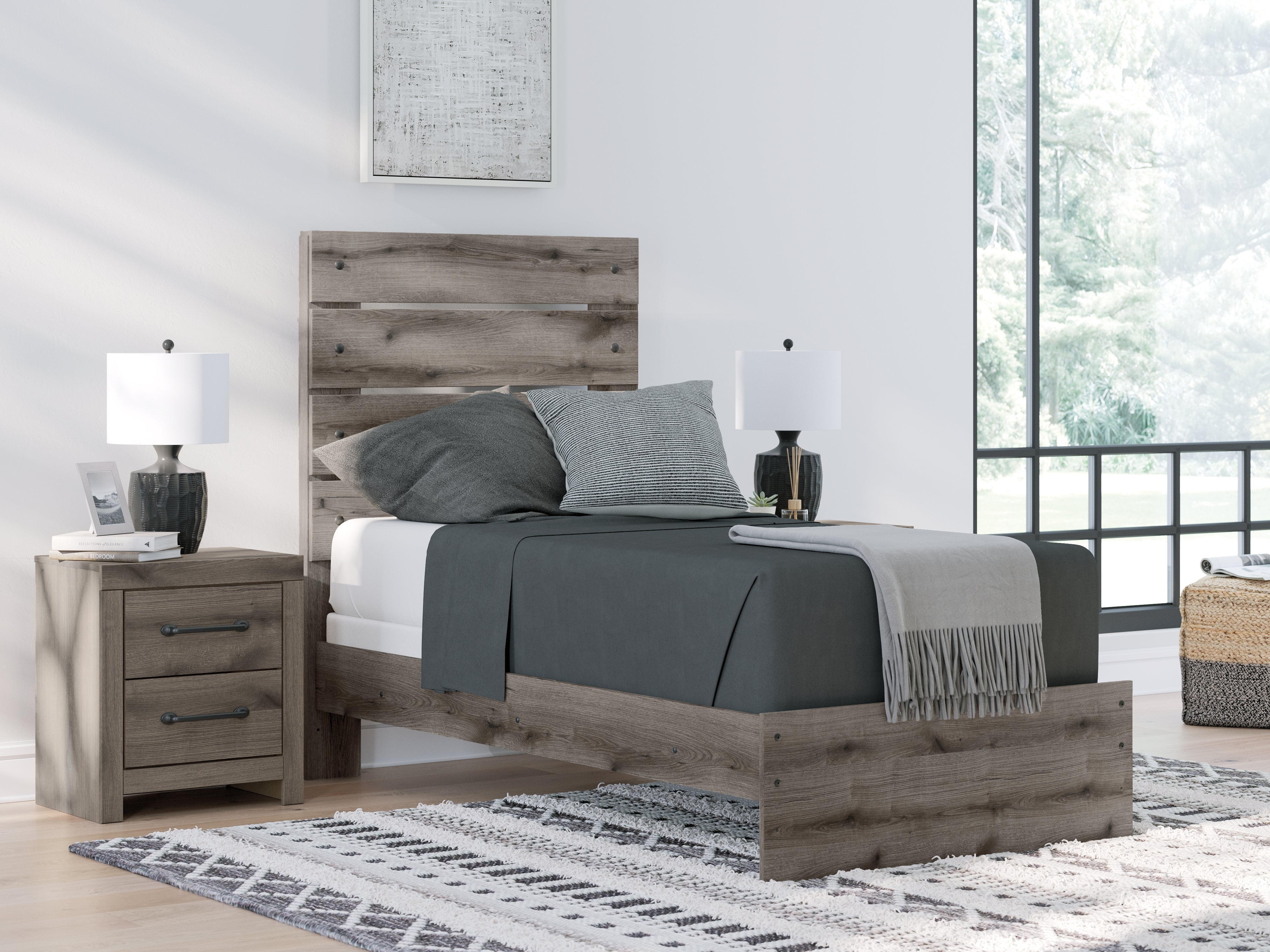 A2Z Furniture - Ashley Furniture - Graystorm Bedroom - Twin Panel Bed / Brown Gray - PCB2405B12