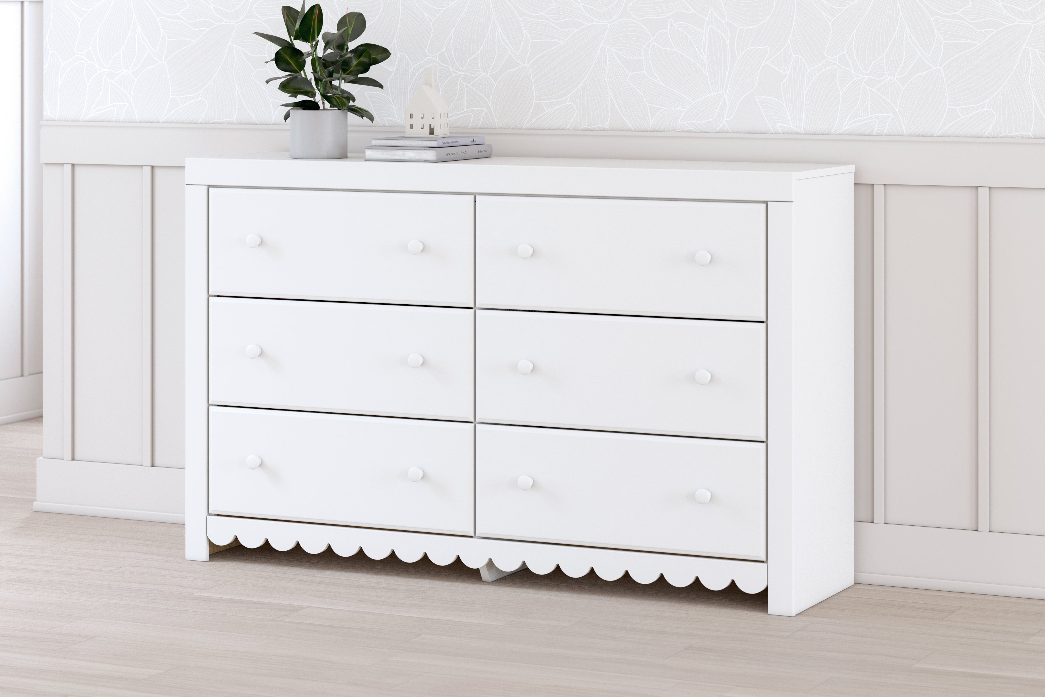A2Z Furniture - Ashley Furniture - Mollviney Bedroom - Six Drawer Dresser / White - B2540-31