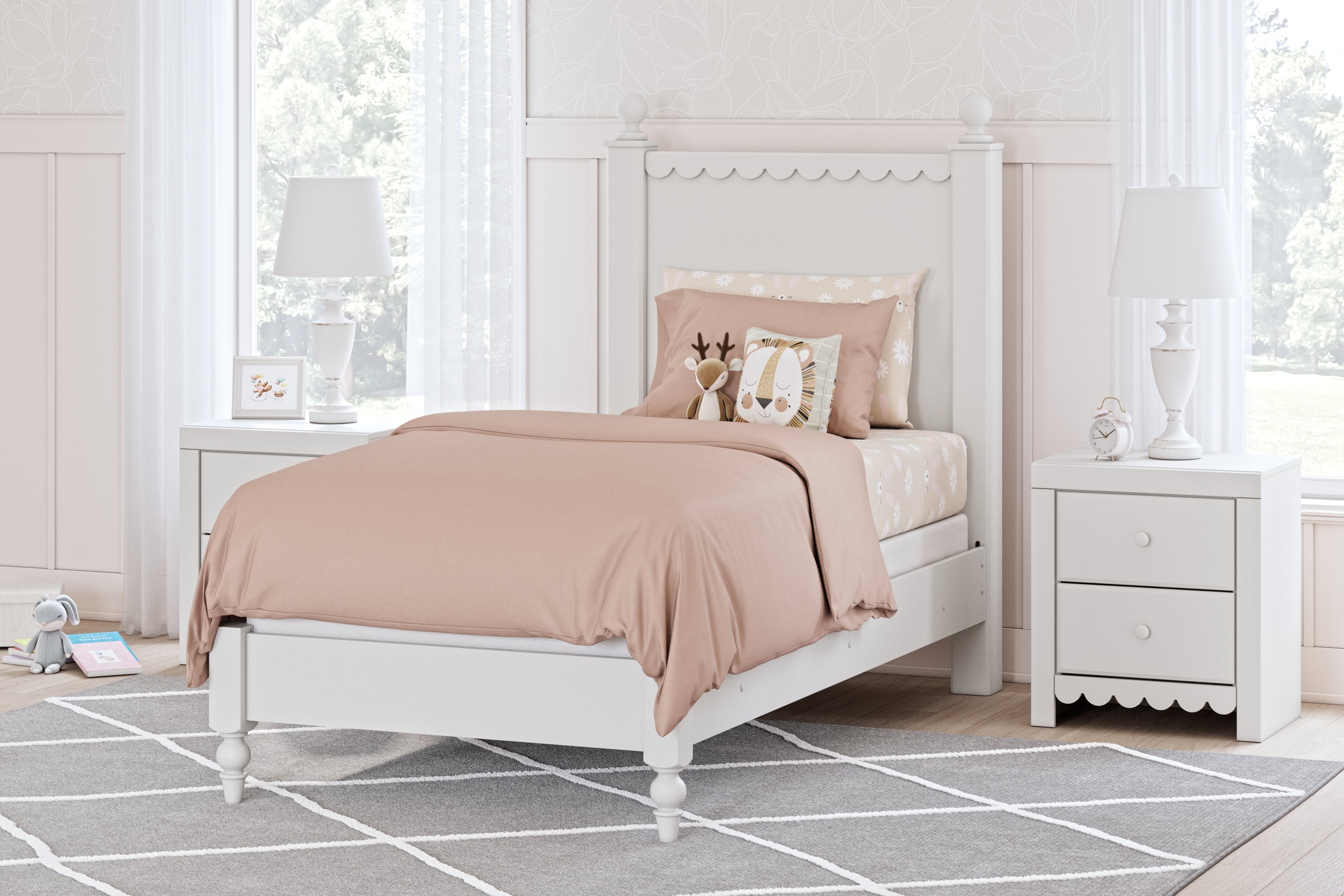 A2Z Furniture - Ashley Furniture - Mollviney Bedroom - Twin Panel Bed / White - B2540B2
