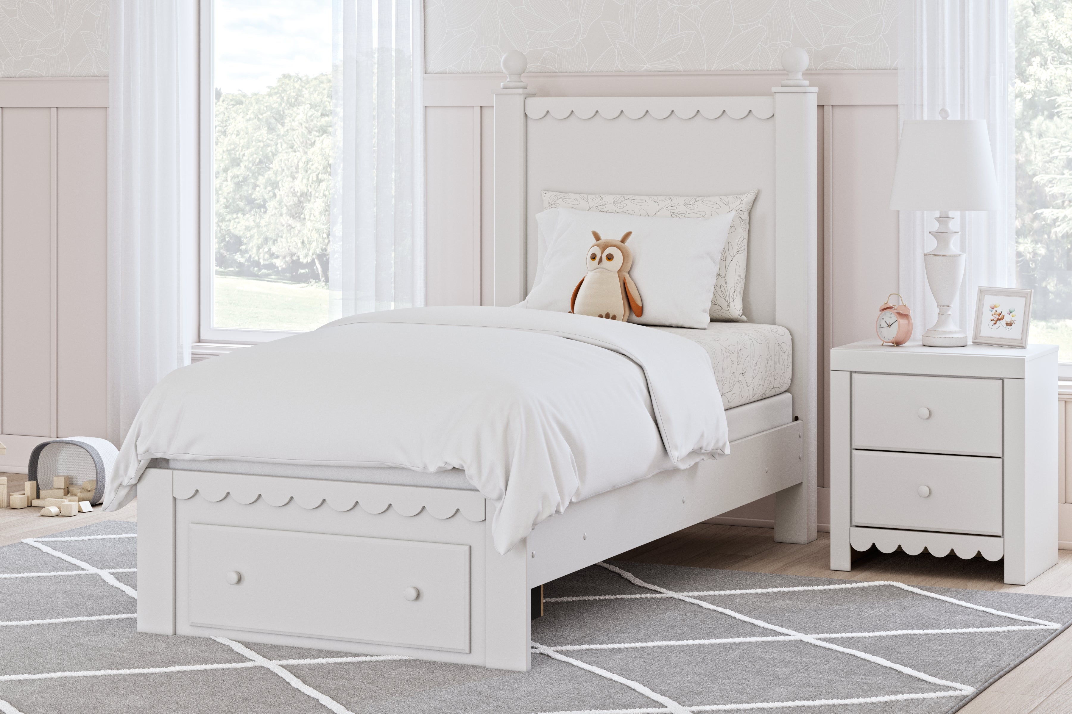 A2Z Furniture - Ashley Furniture - Mollviney Bedroom - Twin Panel Storage Bed / White - B2540B6