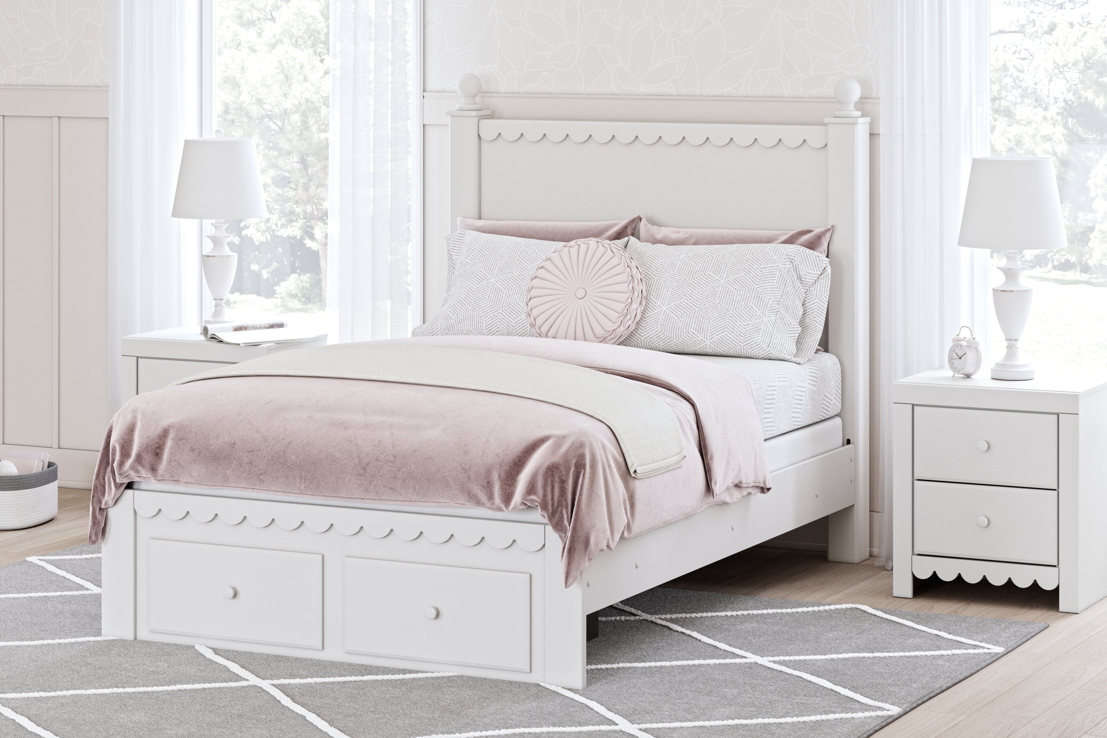 A2Z Furniture - Ashley Furniture - Mollviney Bedroom - Full Panel Storage Bed / White - B2540B7