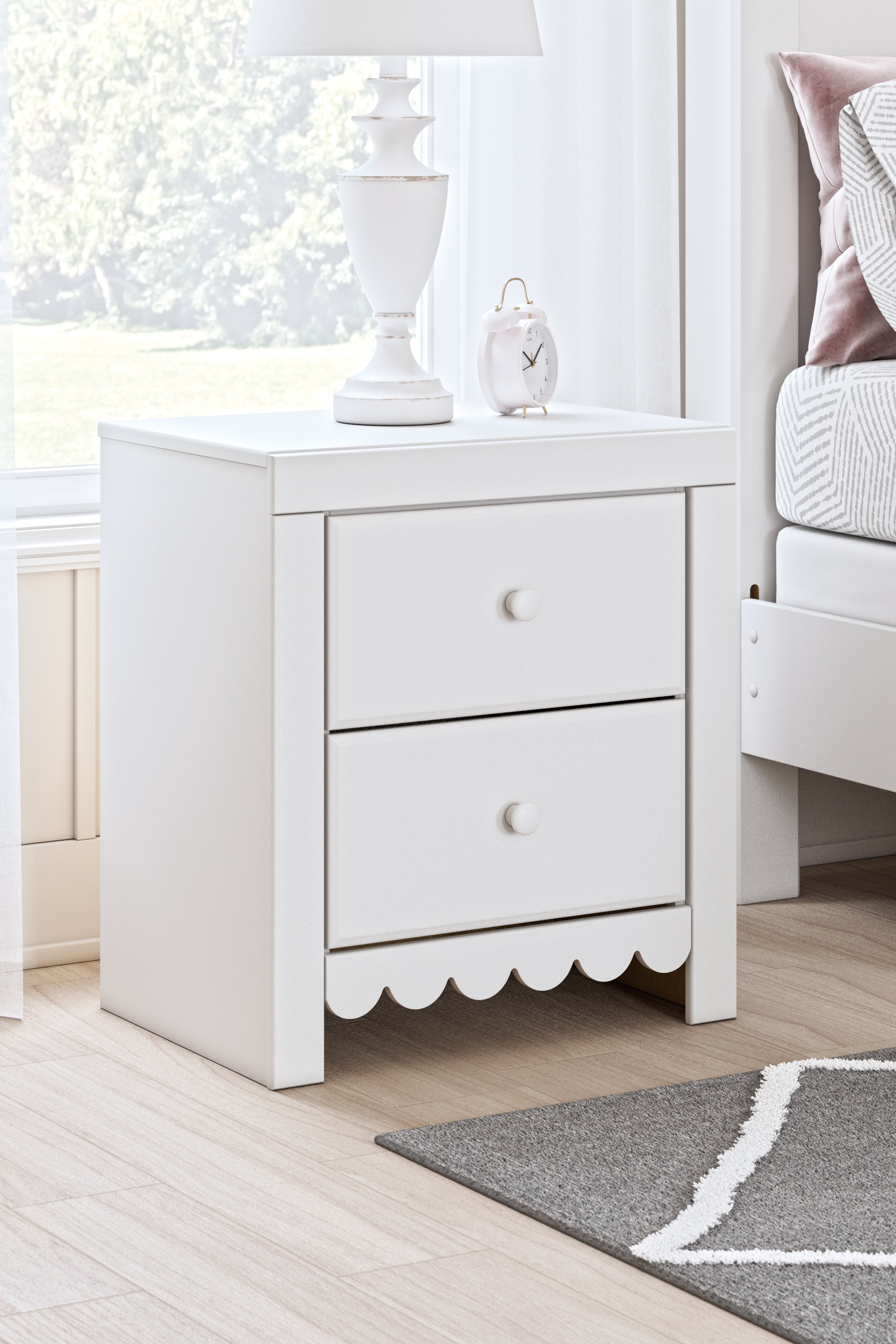 A2Z Furniture - Ashley Furniture - Mollviney Bedroom - Two Drawer Night Stand / White - B2540-92