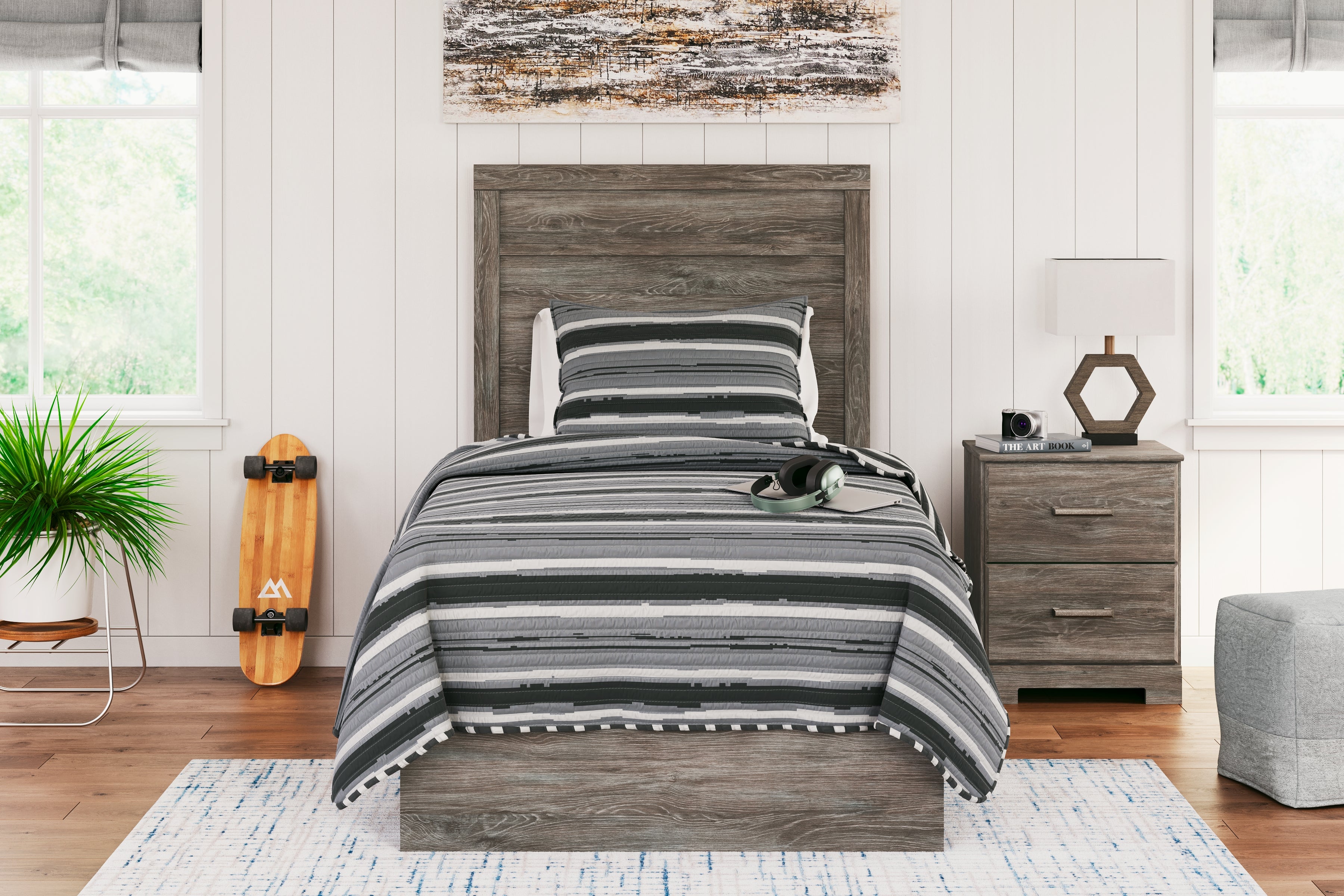 A2Z Furniture - Ashley Furniture - Ralinksi Bedroom - Twin Panel Bed / Gray - B2587B11