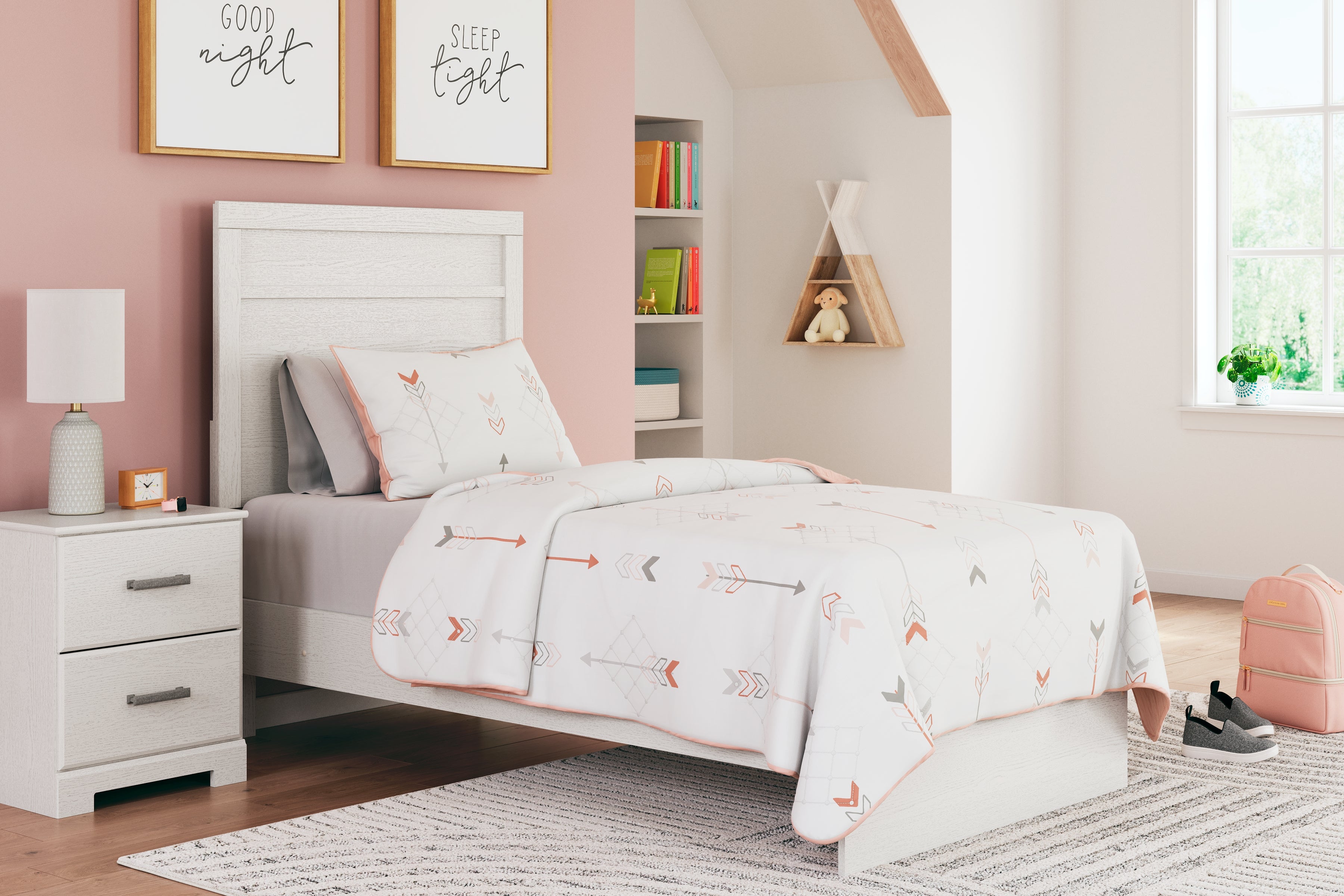 A2Z Furniture - Ashley Furniture - Stelsie Bedroom - Twin Panel Bed / White - B2588B12
