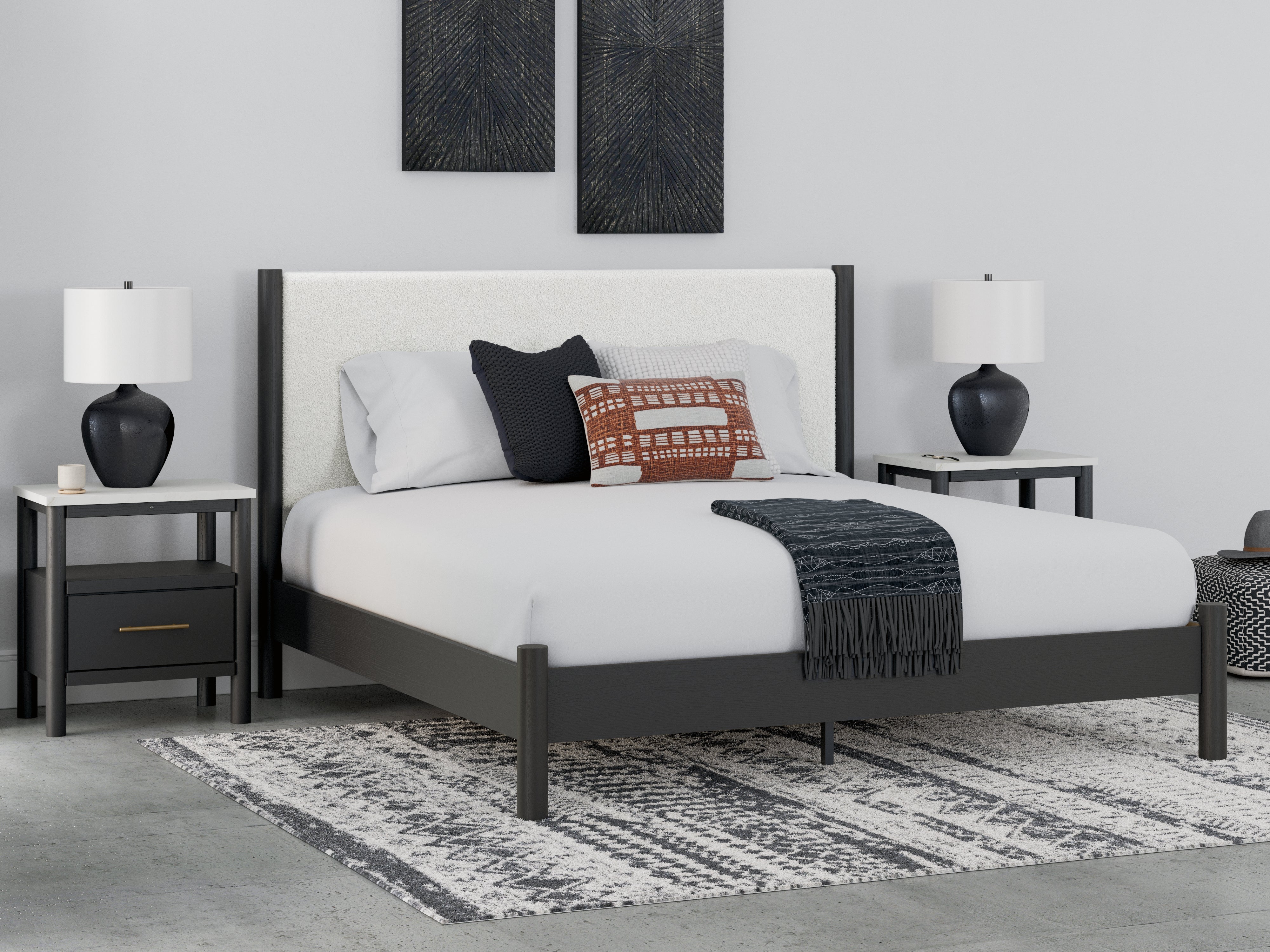 A2Z Furniture - Ashley Furniture - Cadmori Bedroom - King Upholstered Panel Bed / Black/White - B2616B8