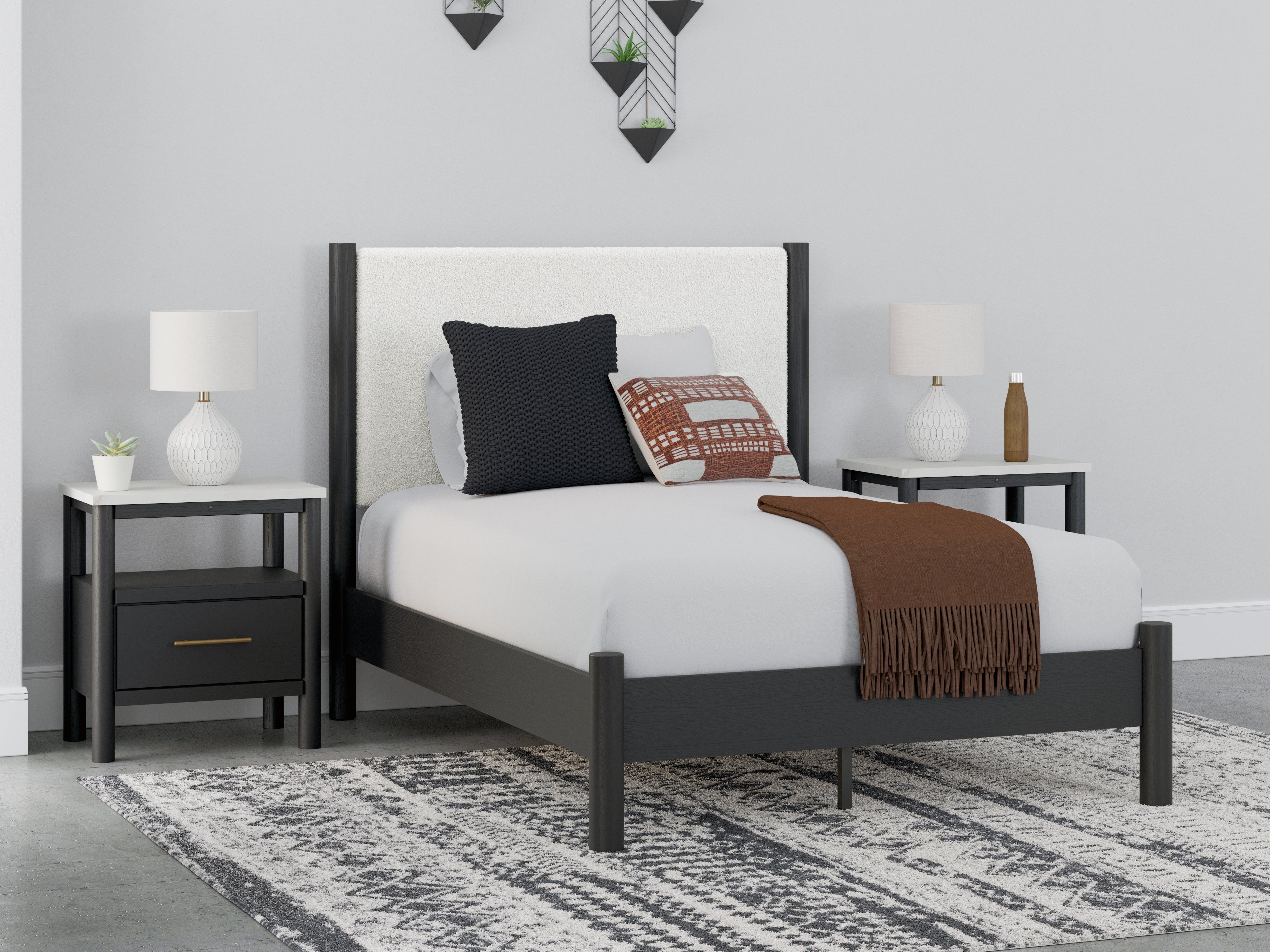 A2Z Furniture - Ashley Furniture - Cadmori Bedroom - Full Upholstered Panel Bed / Black/White - B2616B3