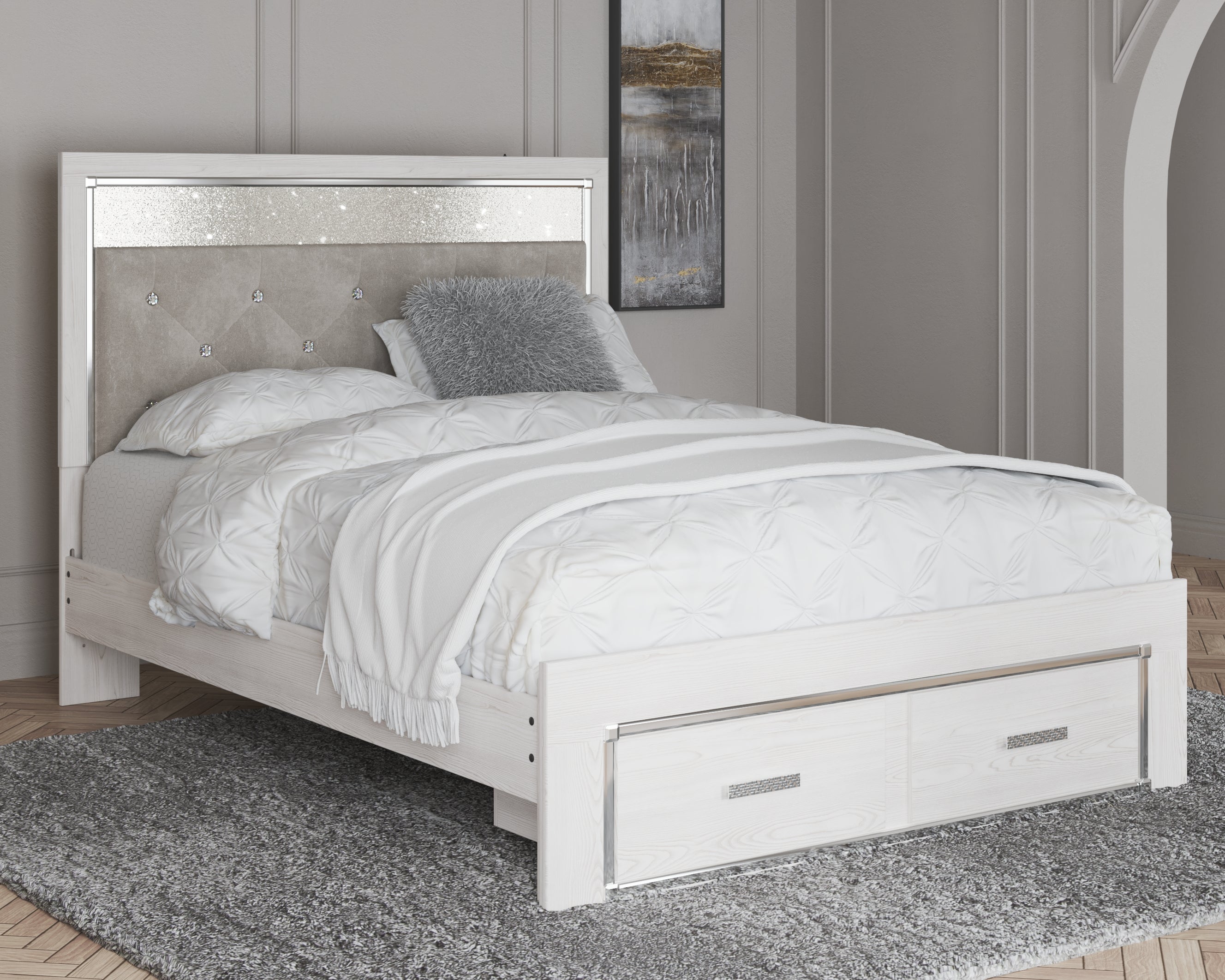 A2Z Furniture - Ashley Furniture - Altyra Bedroom - Queen Upholstered Storage Bed / White - B2640B17
