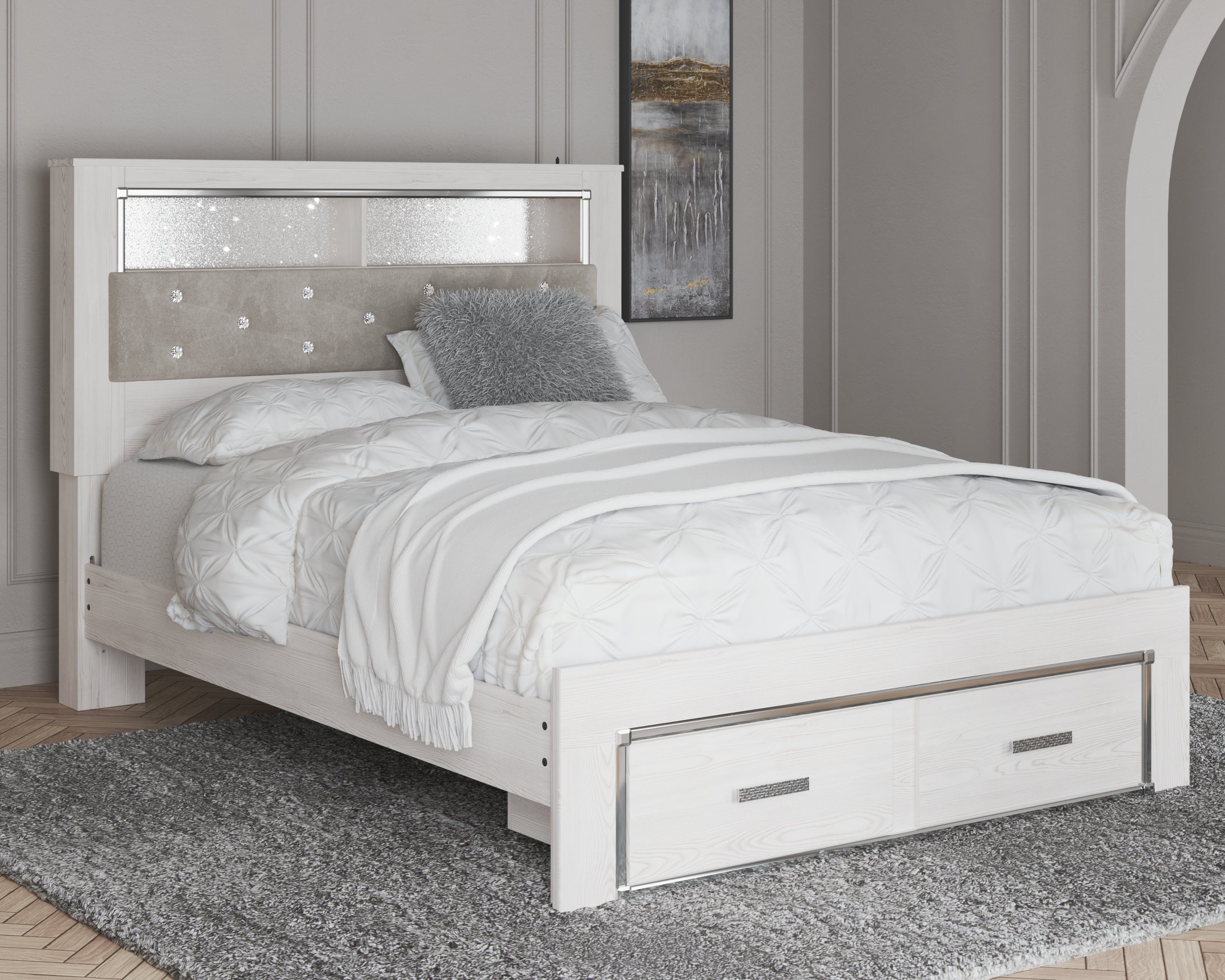 A2Z Furniture - Ashley Furniture - Altyra Bedroom - Queen Upholstered Bookcase Bed with Storage / White - B2640B19