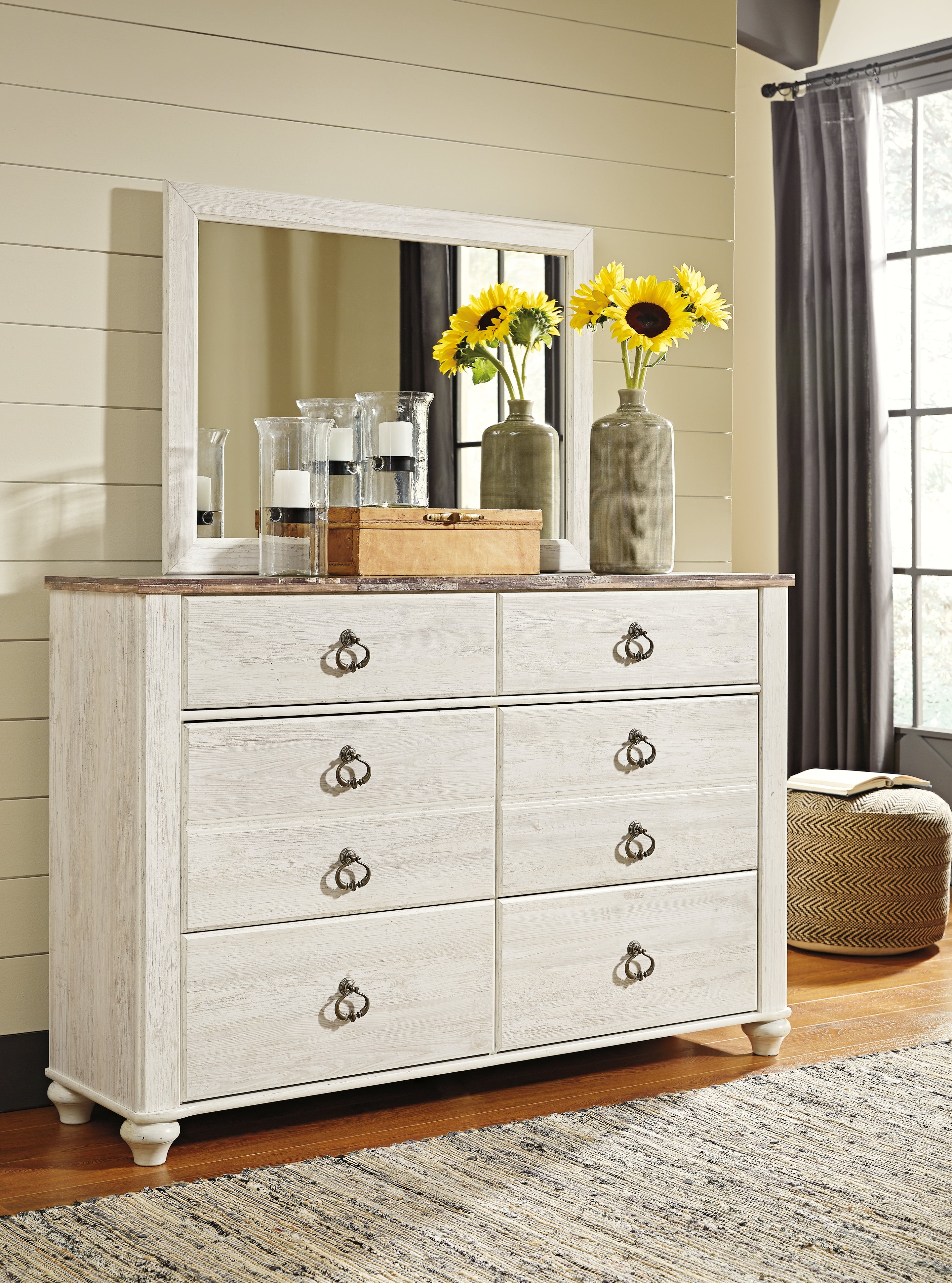 A2Z Furniture - Ashley Furniture - Willowton Bedroom - Dresser and Mirror / Whitewash - B267B1