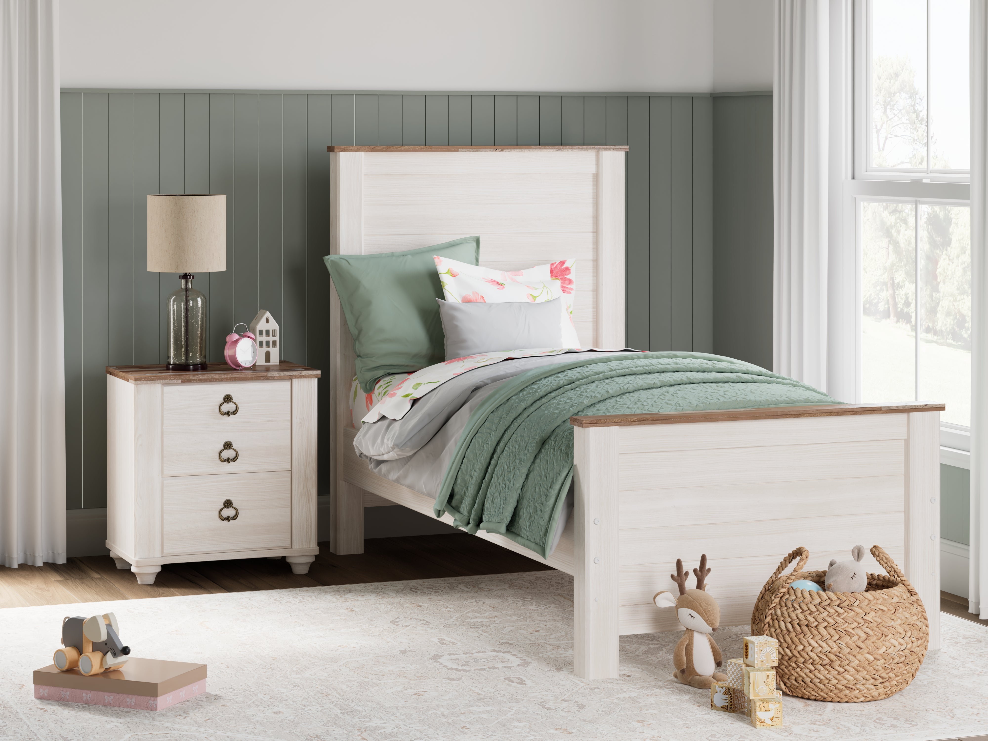 A2Z Furniture - Ashley Furniture - Willowton Bedroom - Twin Panel Bed / Whitewash - B267B15
