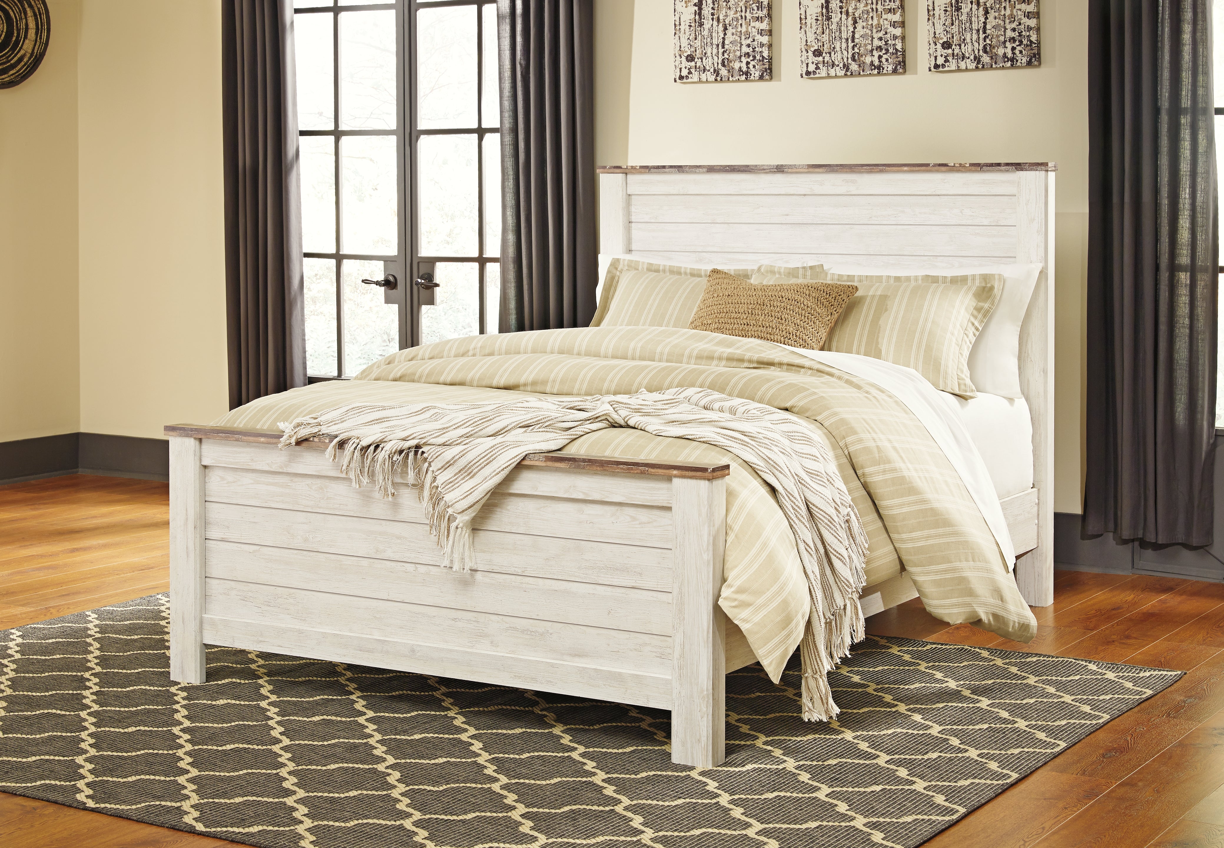 A2Z Furniture - Ashley Furniture - Willowton Bedroom - King Panel Bed / Whitewash - B267B10