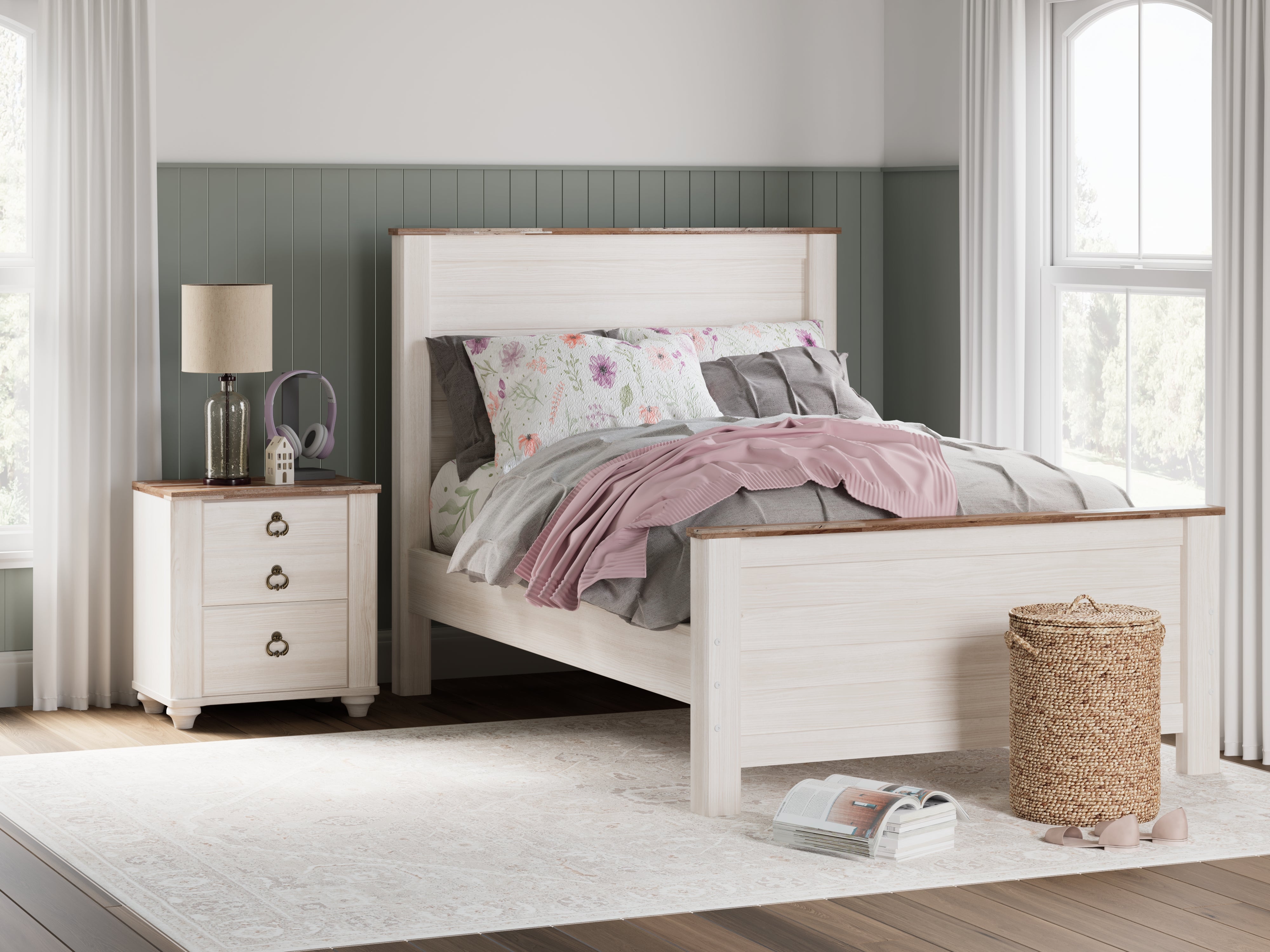 A2Z Furniture - Ashley Furniture - Willowton Bedroom - Full Panel Bed / Whitewash - B267B17