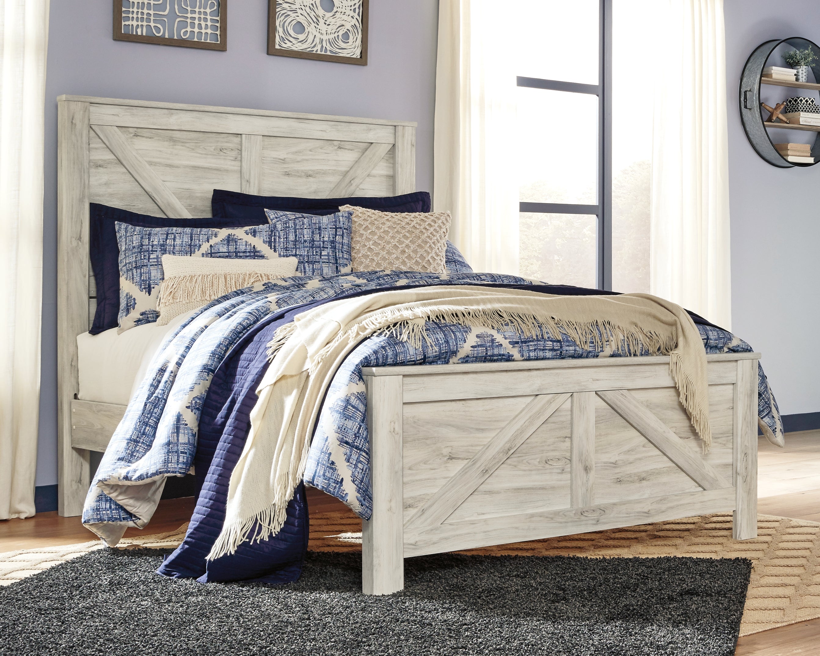 A2Z Furniture - Ashley Furniture - Bellaby Bedroom - Queen Crossbuck Panel Bed / Whitewash - B331B6