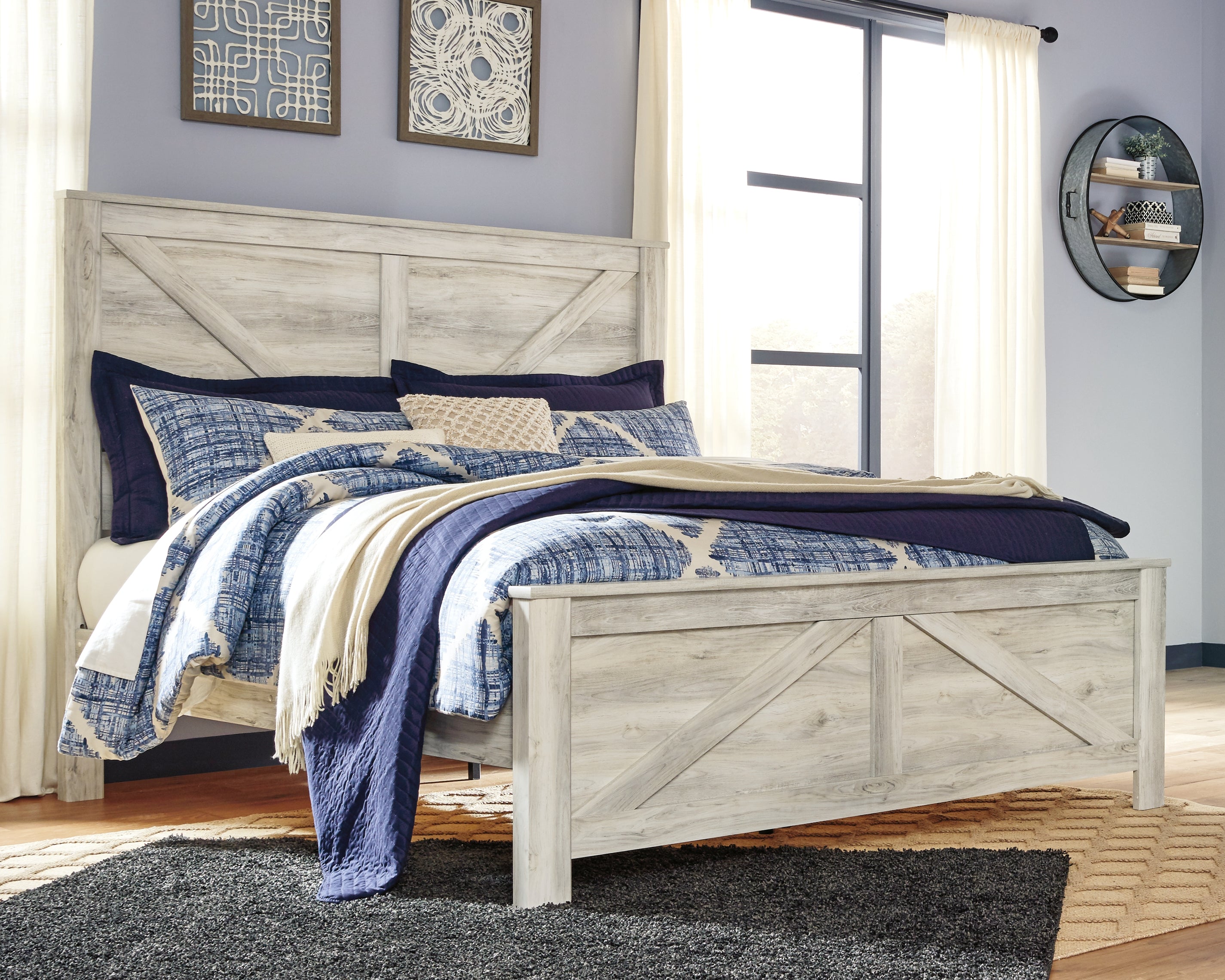 A2Z Furniture - Ashley Furniture - Bellaby Bedroom - King Crossbuck Panel Bed / Whitewash - B331B10