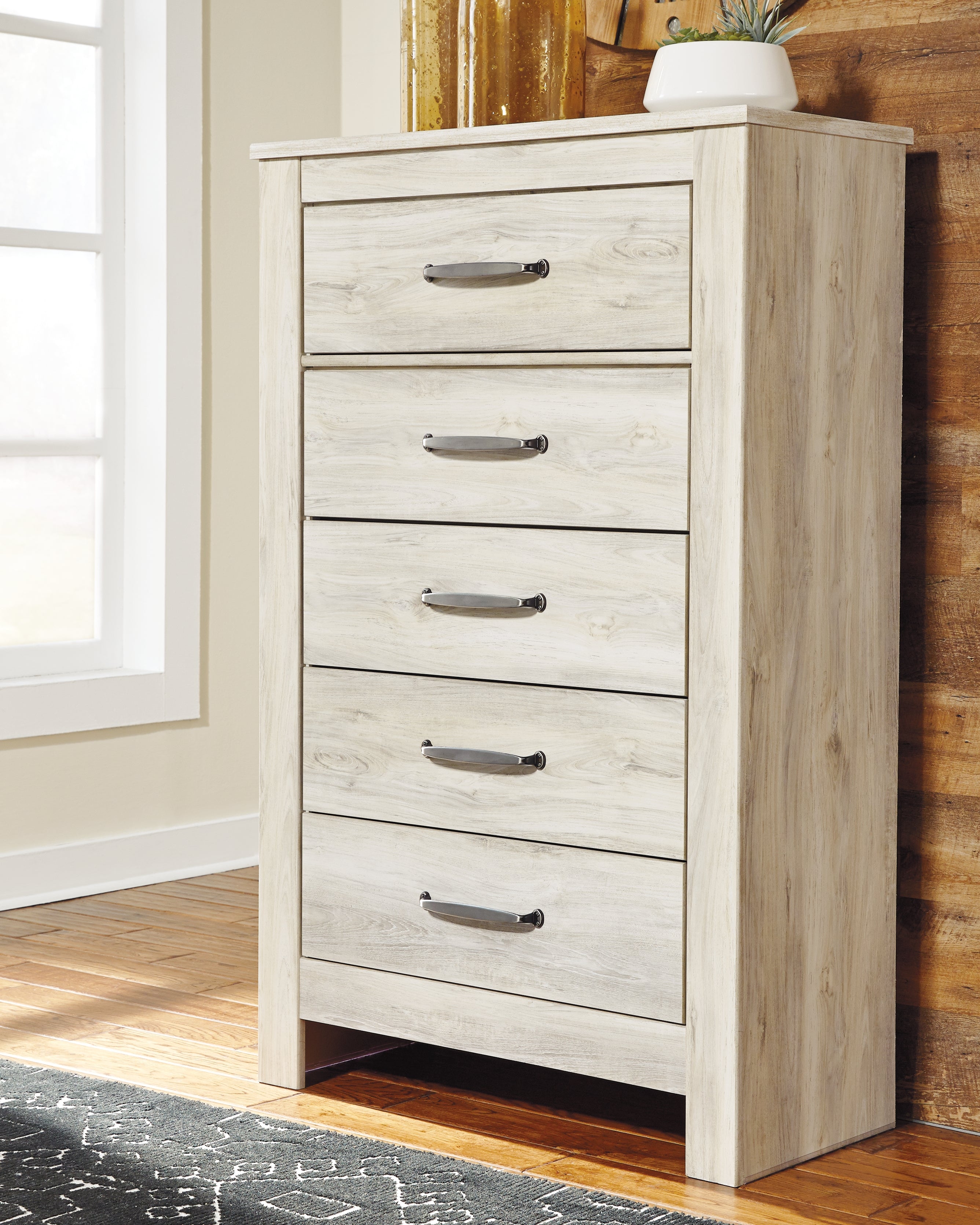 A2Z Furniture - Ashley Furniture - Bellaby Bedroom - Five Drawer Chest / Whitewash - B331-46