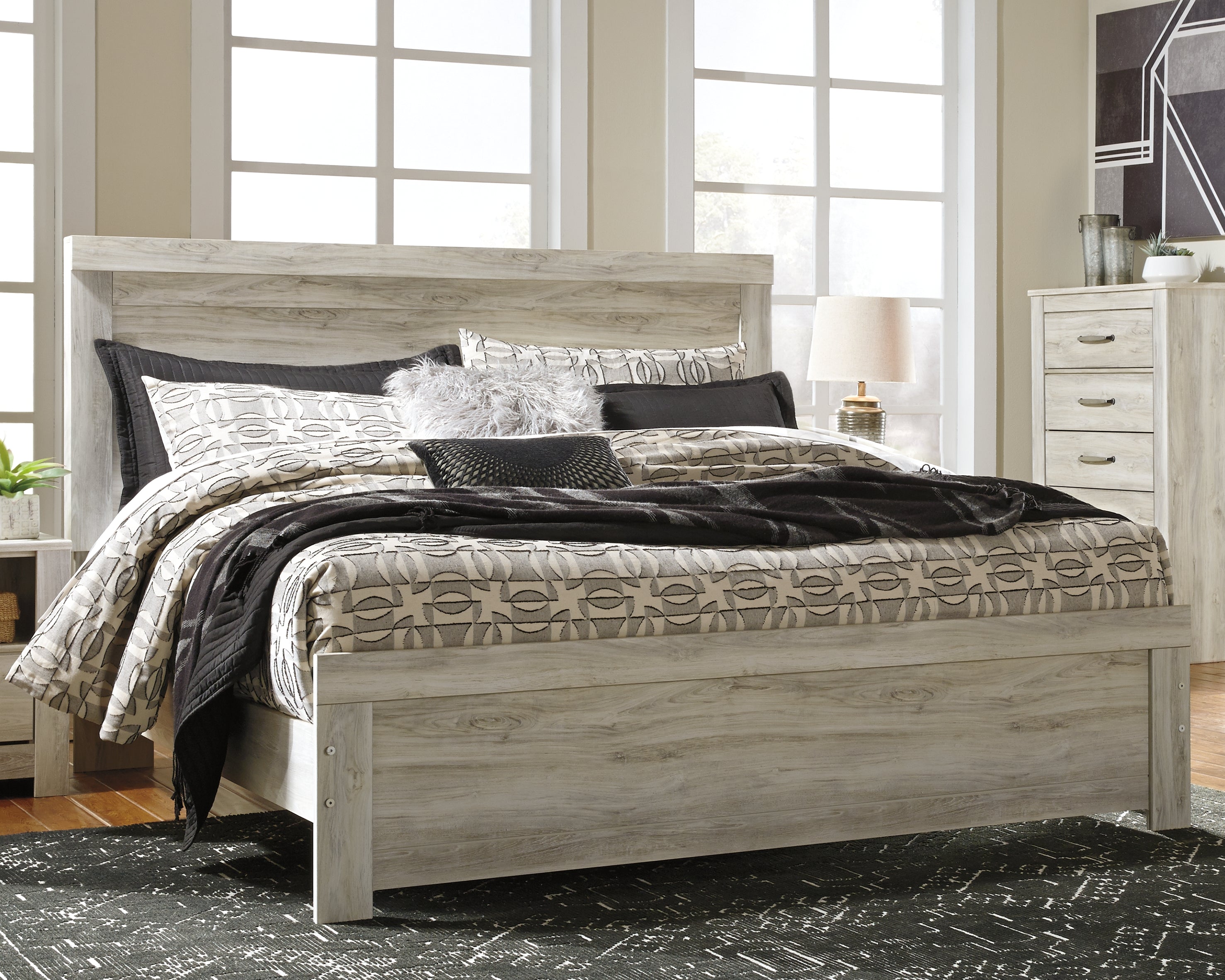 A2Z Furniture - Ashley Furniture - Bellaby Bedroom - King Crossbuck Panel Bed / Whitewash - B331B10