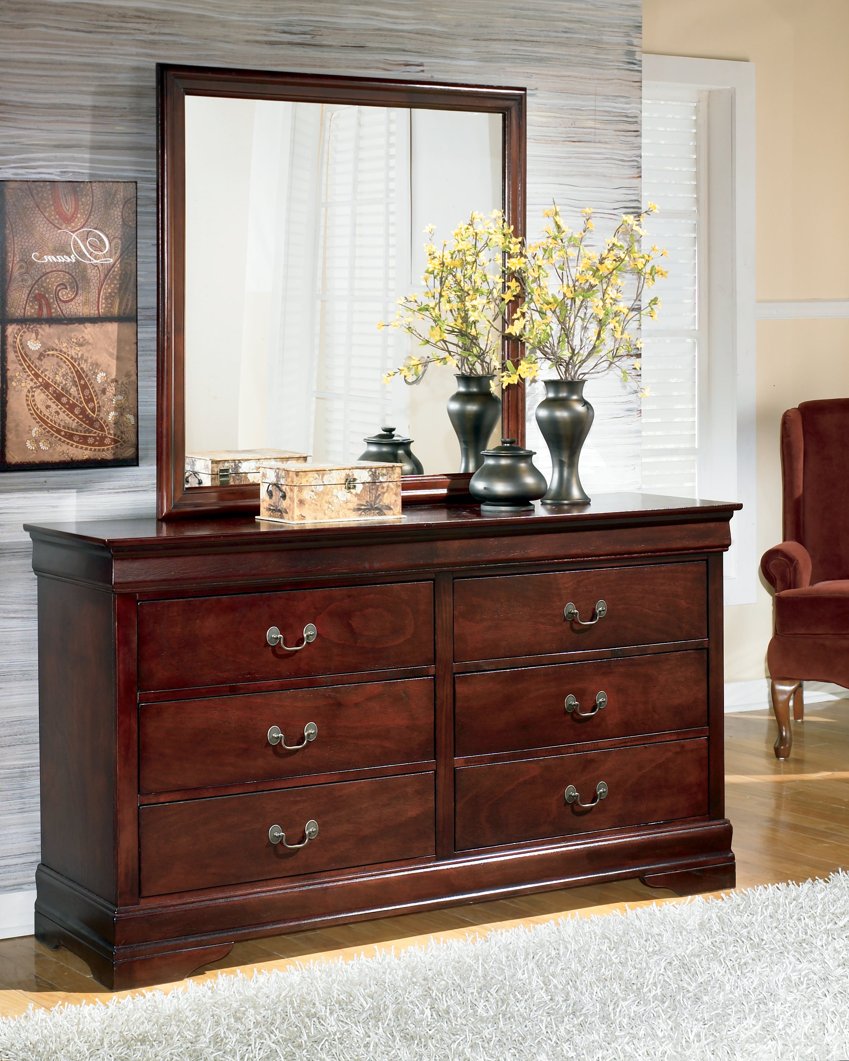 A2Z Furniture - Ashley Furniture - Alisdair Bedroom - Dresser and Mirror / Reddish Brown - B376B1