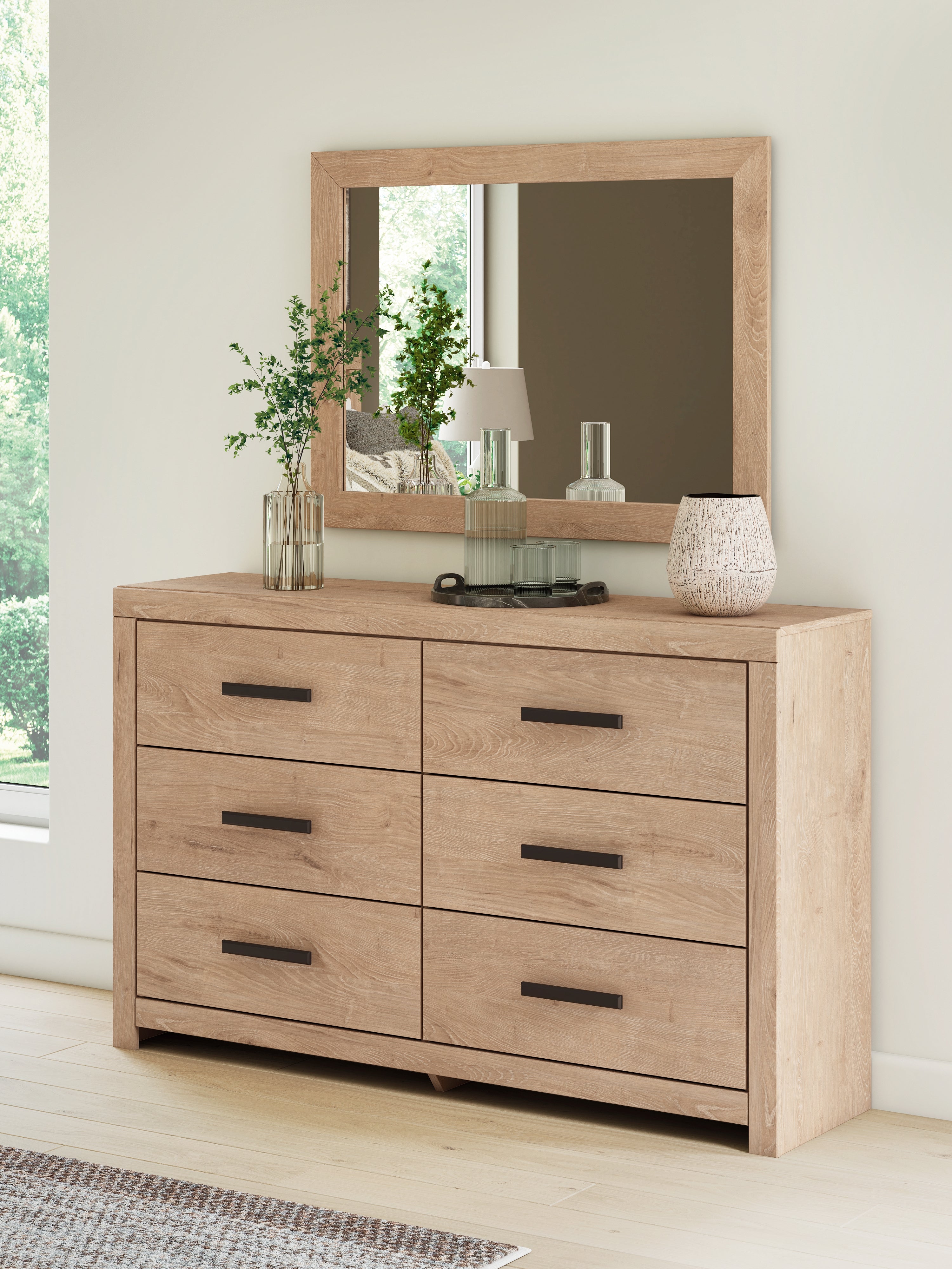 A2Z Furniture - Ashley Furniture - Sanginlane Bedroom - Dresser and Mirror / Tan - B3787B1