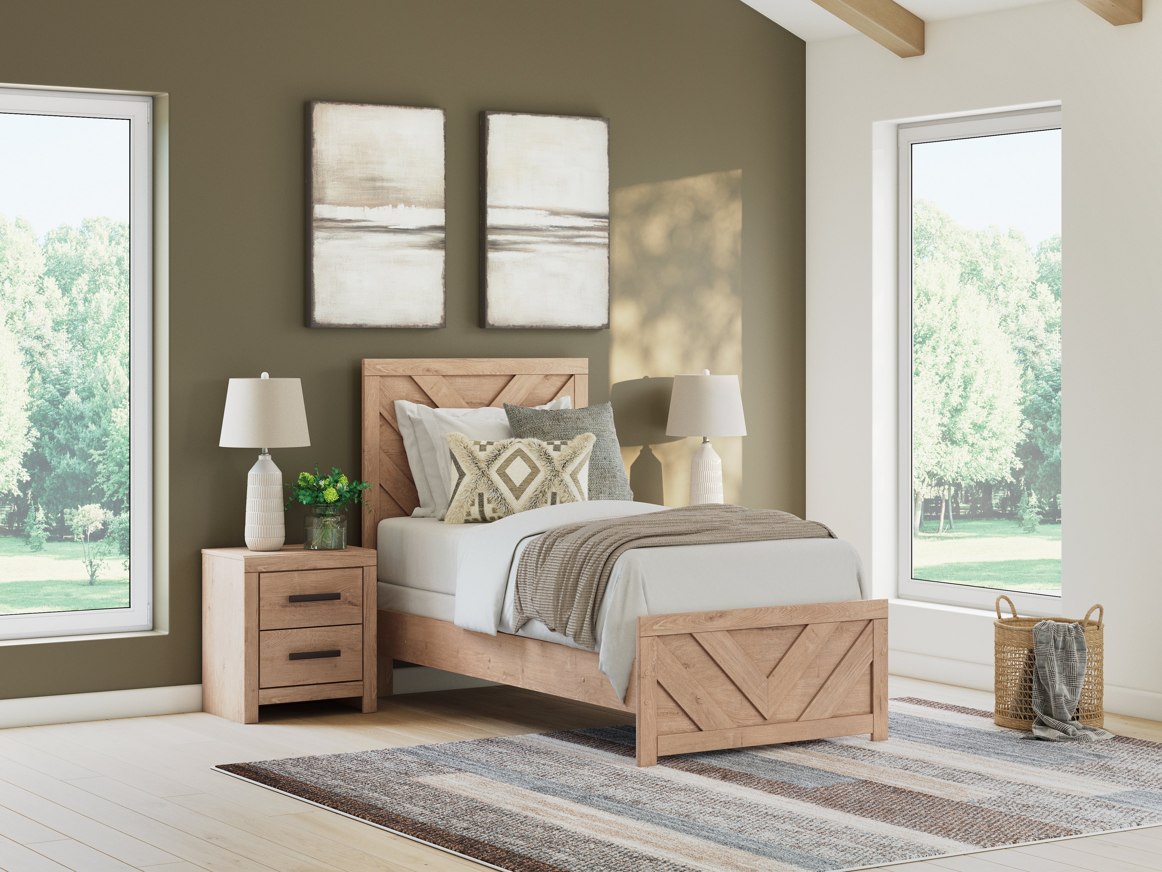 A2Z Furniture - Ashley Furniture - Sanginlane Bedroom - Twin Panel Bed / Tan - B3787B2